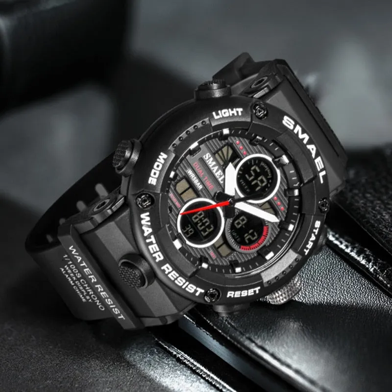 SMAEL Mens Watches Military 50m Waterproof Sport Stopwatch Alarm LED Digital Watch Men Big Dial Clock For Male Relogio Masculino