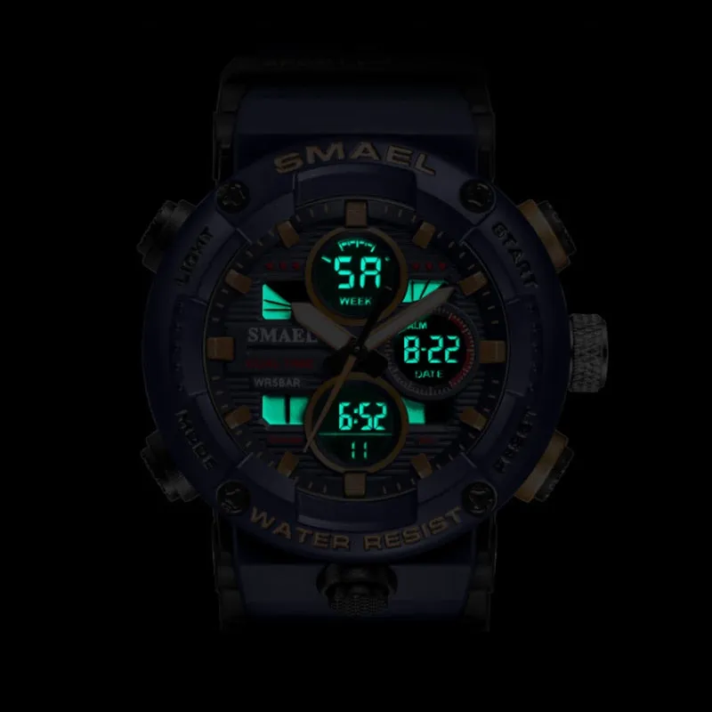 SMAEL Mens Watches Military 50m Waterproof Sport Stopwatch Alarm LED Digital Watch Men Big Dial Clock For Male Relogio Masculino