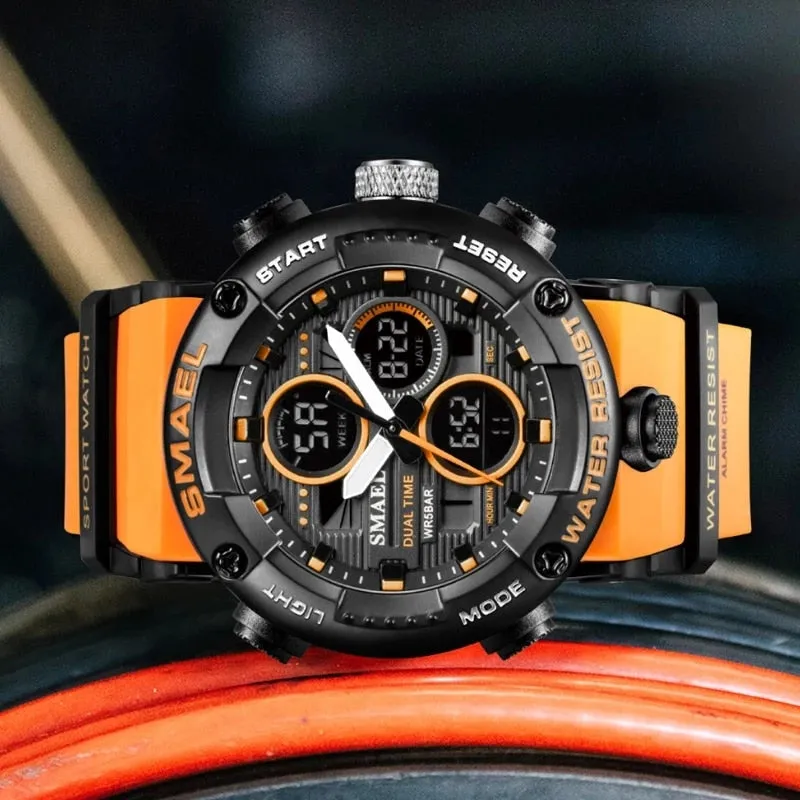 SMAEL Mens Watches Military 50m Waterproof Sport Stopwatch Alarm LED Digital Watch Men Big Dial Clock For Male Relogio Masculino