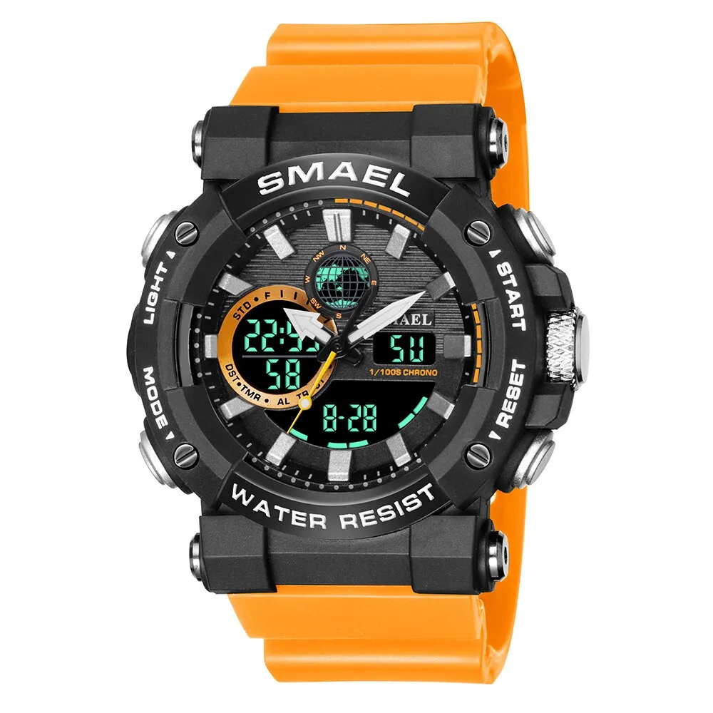 SMAEL Sport Watches for Men Dual Time Digital Quartz Wristwatch Waterproof Military Male Shock Wristwatches Man Electronic Clock