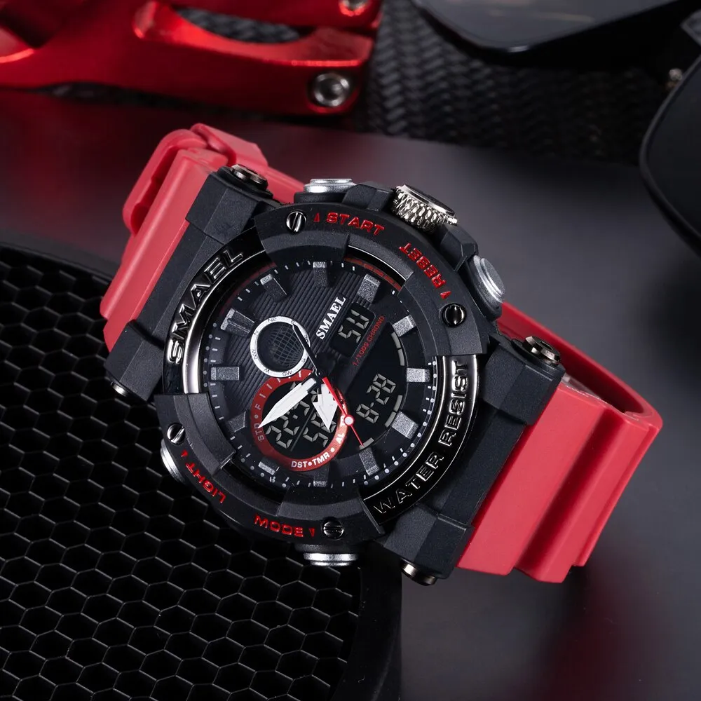 SMAEL Sport Watches for Men Dual Time Digital Quartz Wristwatch Waterproof Military Male Shock Wristwatches Man Electronic Clock