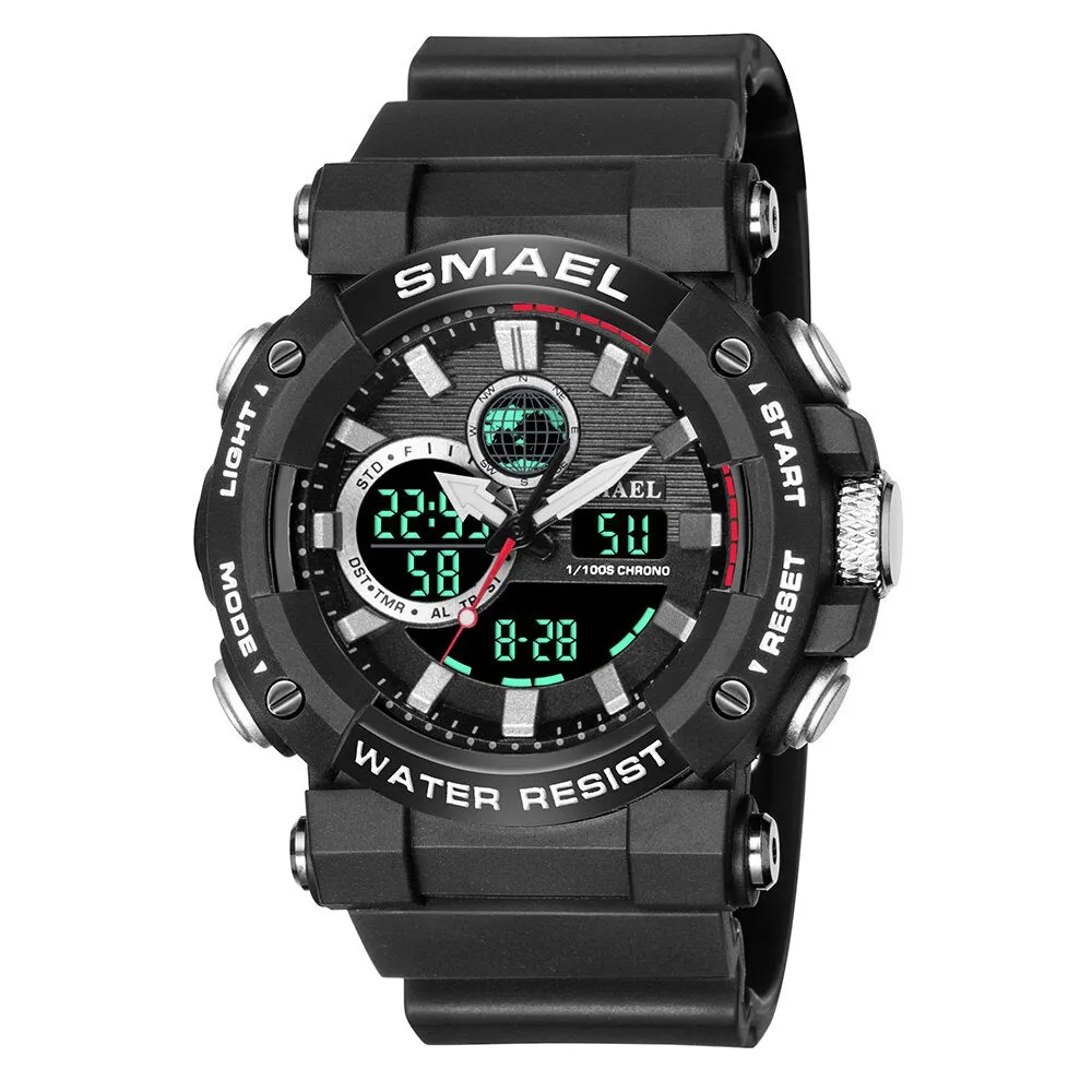 SMAEL Sport Watches for Men Dual Time Digital Quartz Wristwatch Waterproof Military Male Shock Wristwatches Man Electronic Clock