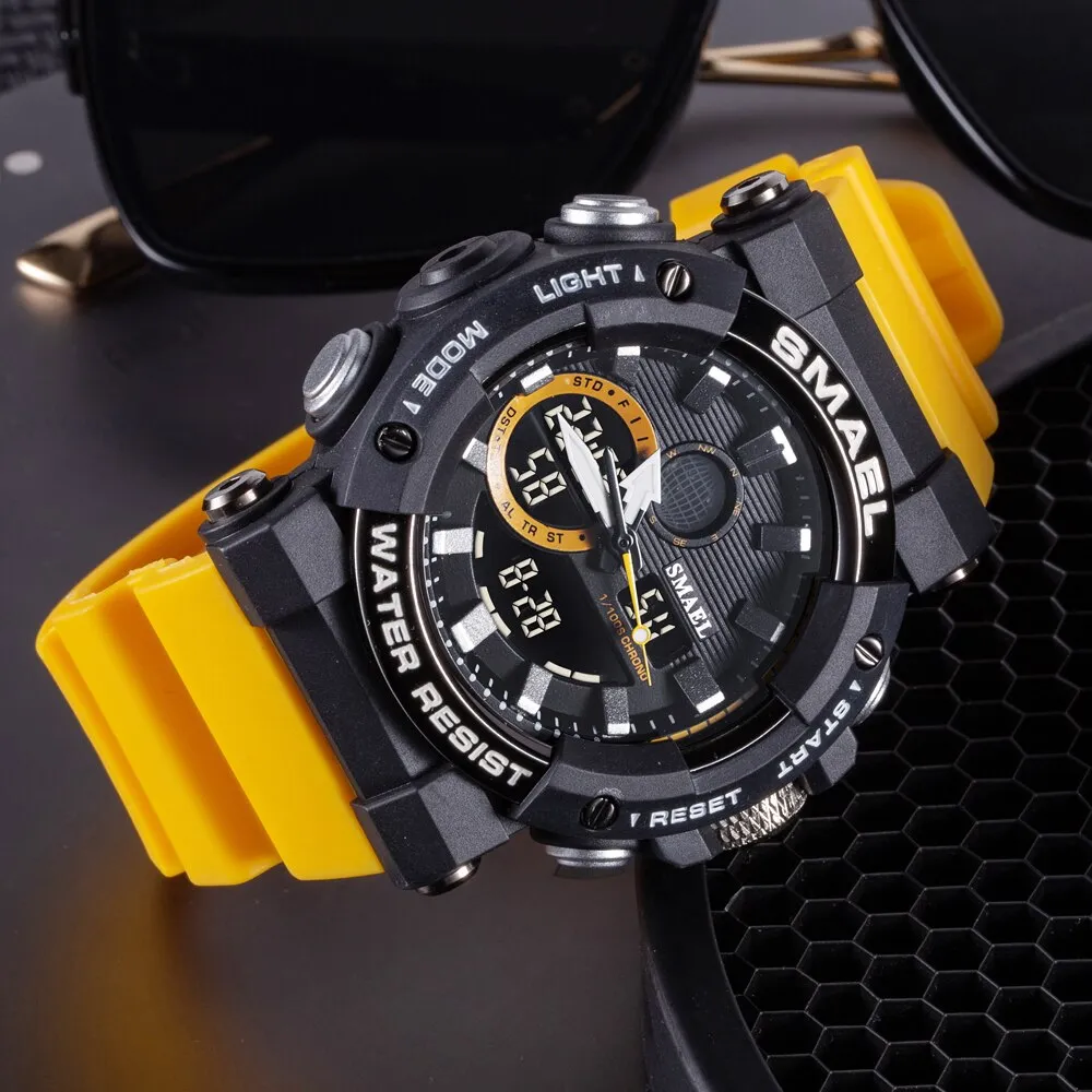 SMAEL Sport Watches for Men Dual Time Digital Quartz Wristwatch Waterproof Military Male Shock Wristwatches Man Electronic Clock