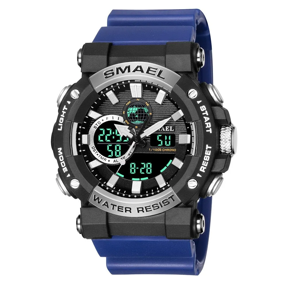 SMAEL Sport Watches for Men Dual Time Digital Quartz Wristwatch Waterproof Military Male Shock Wristwatches Man Electronic Clock