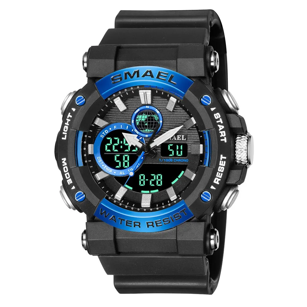 SMAEL Sport Watches for Men Dual Time Digital Quartz Wristwatch Waterproof Military Male Shock Wristwatches Man Electronic Clock