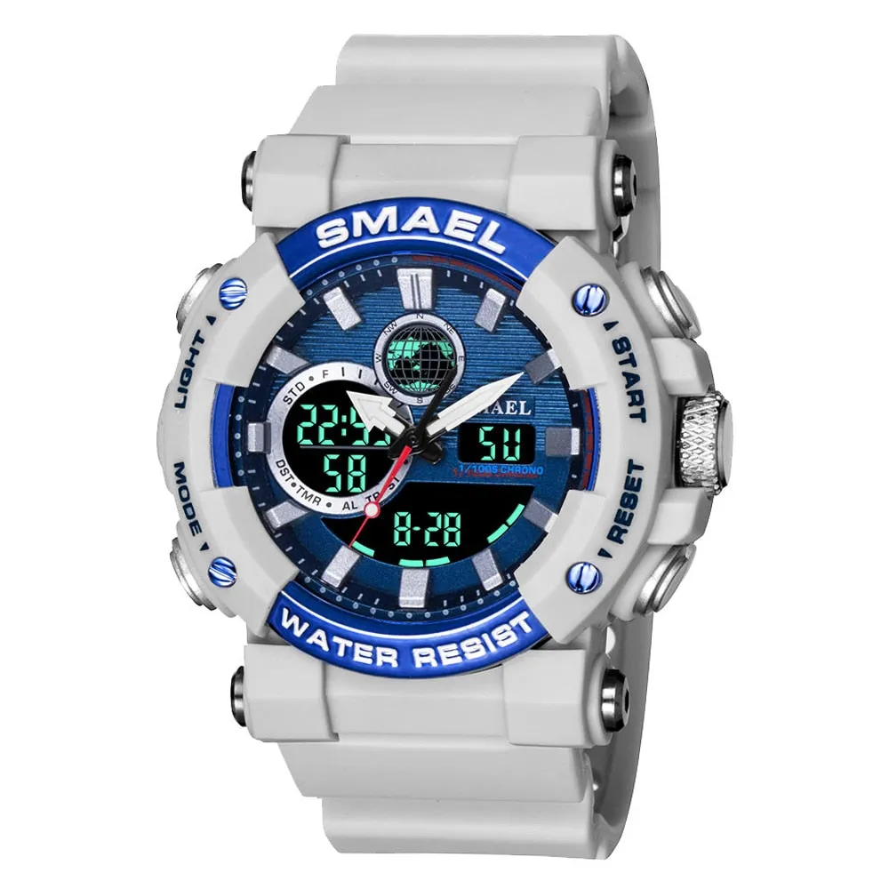 SMAEL Sport Watches for Men Dual Time Digital Quartz Wristwatch Waterproof Military Male Shock Wristwatches Man Electronic Clock