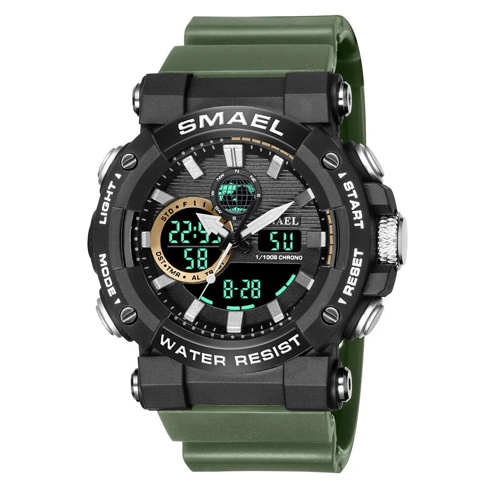 SMAEL Sport Watches for Men Dual Time Digital Quartz Wristwatch Waterproof Military Male Shock Wristwatches Man Electronic Clock