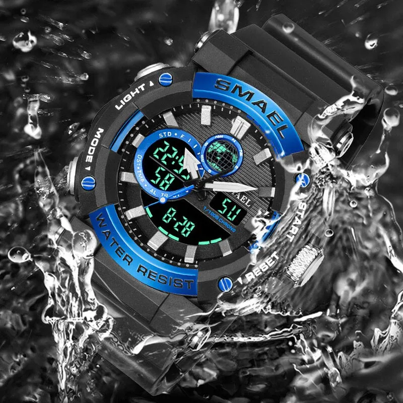 SMAEL Sport Watches for Men Dual Time Digital Quartz Wristwatch Waterproof Military Male Shock Wristwatches Man Electronic Clock