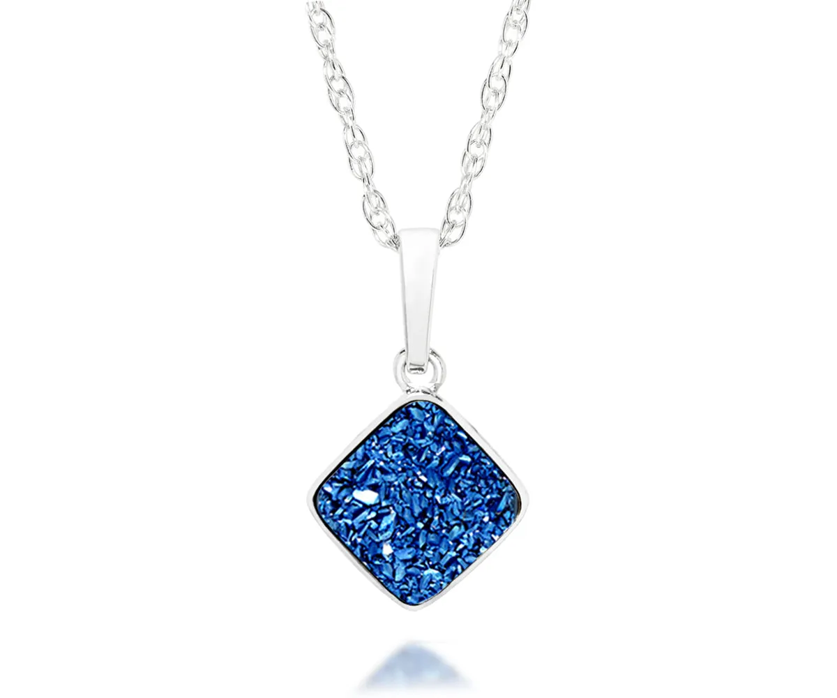 Small Diamond Blue Druzy Necklace