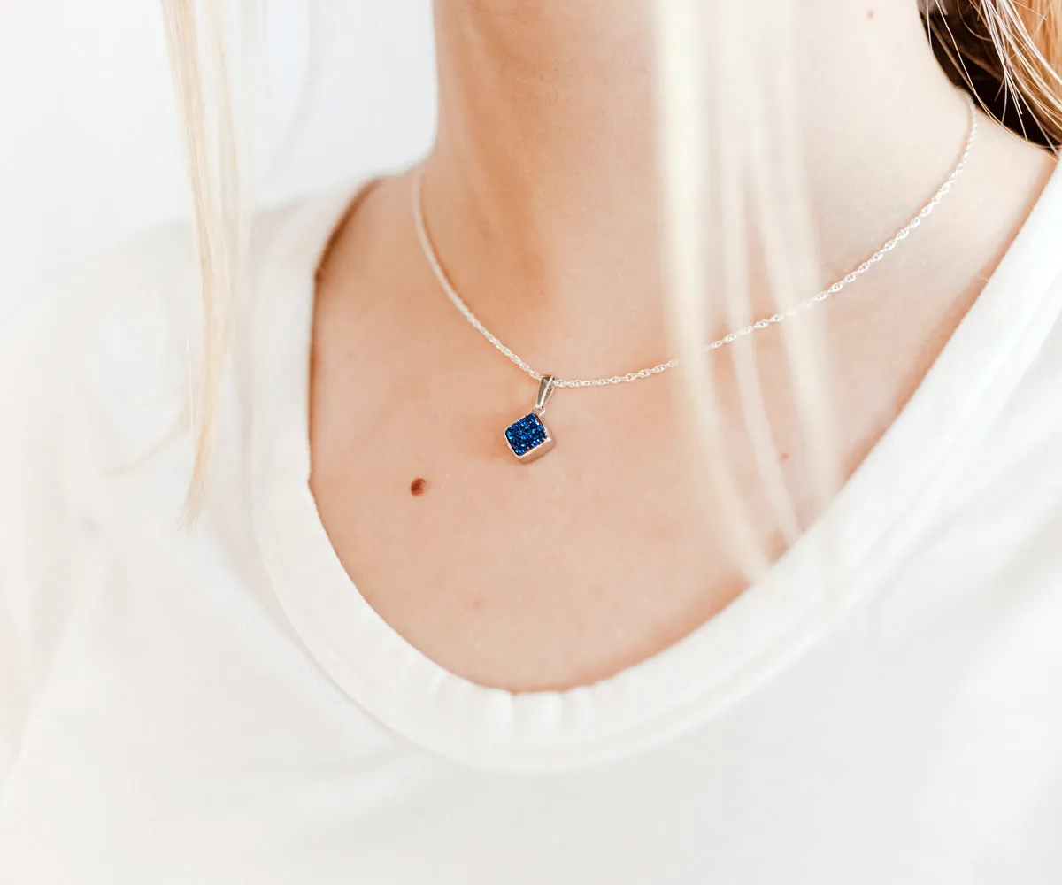 Small Diamond Blue Druzy Necklace