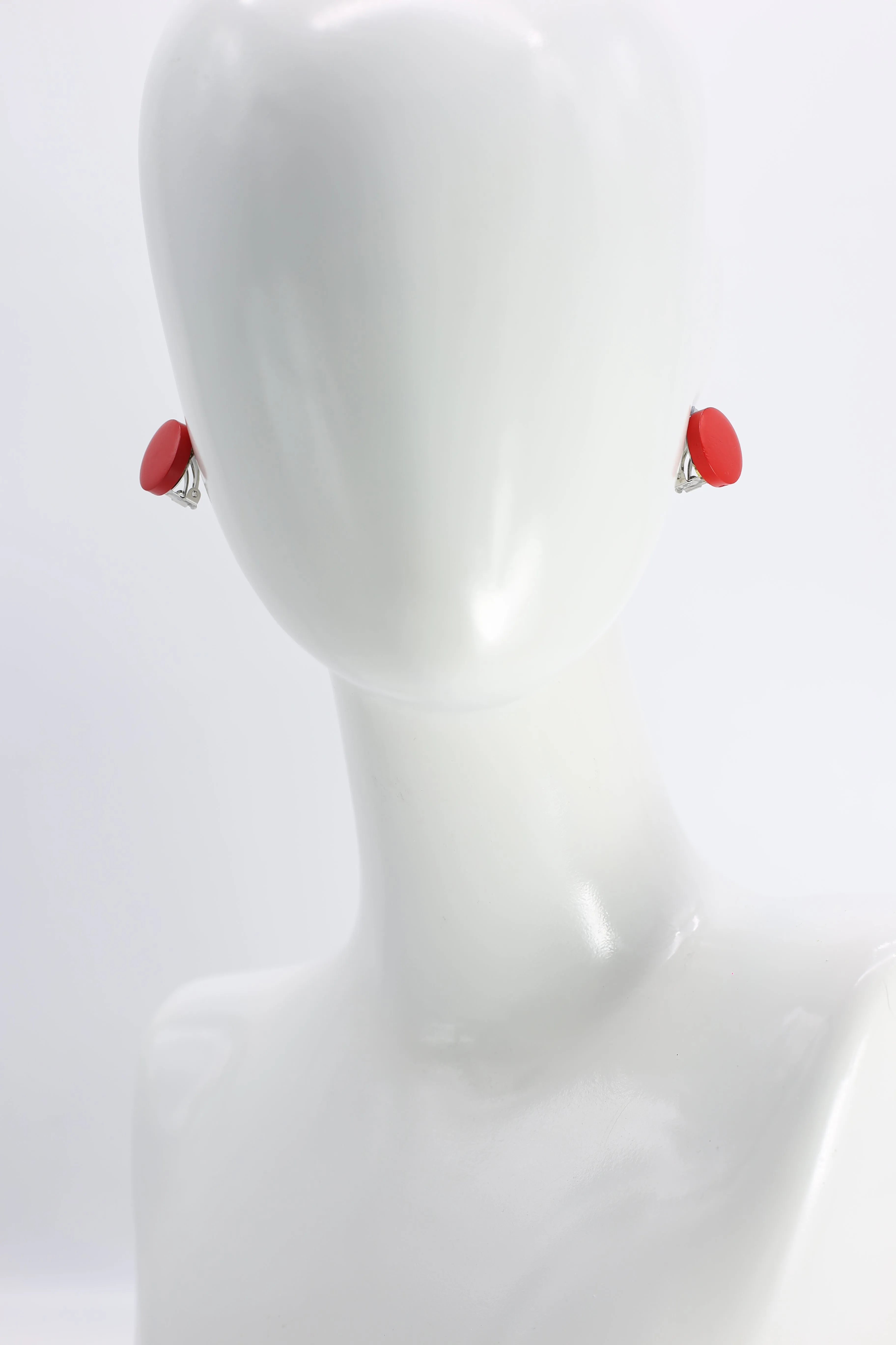 Small Round Clip-on Earrings - Red