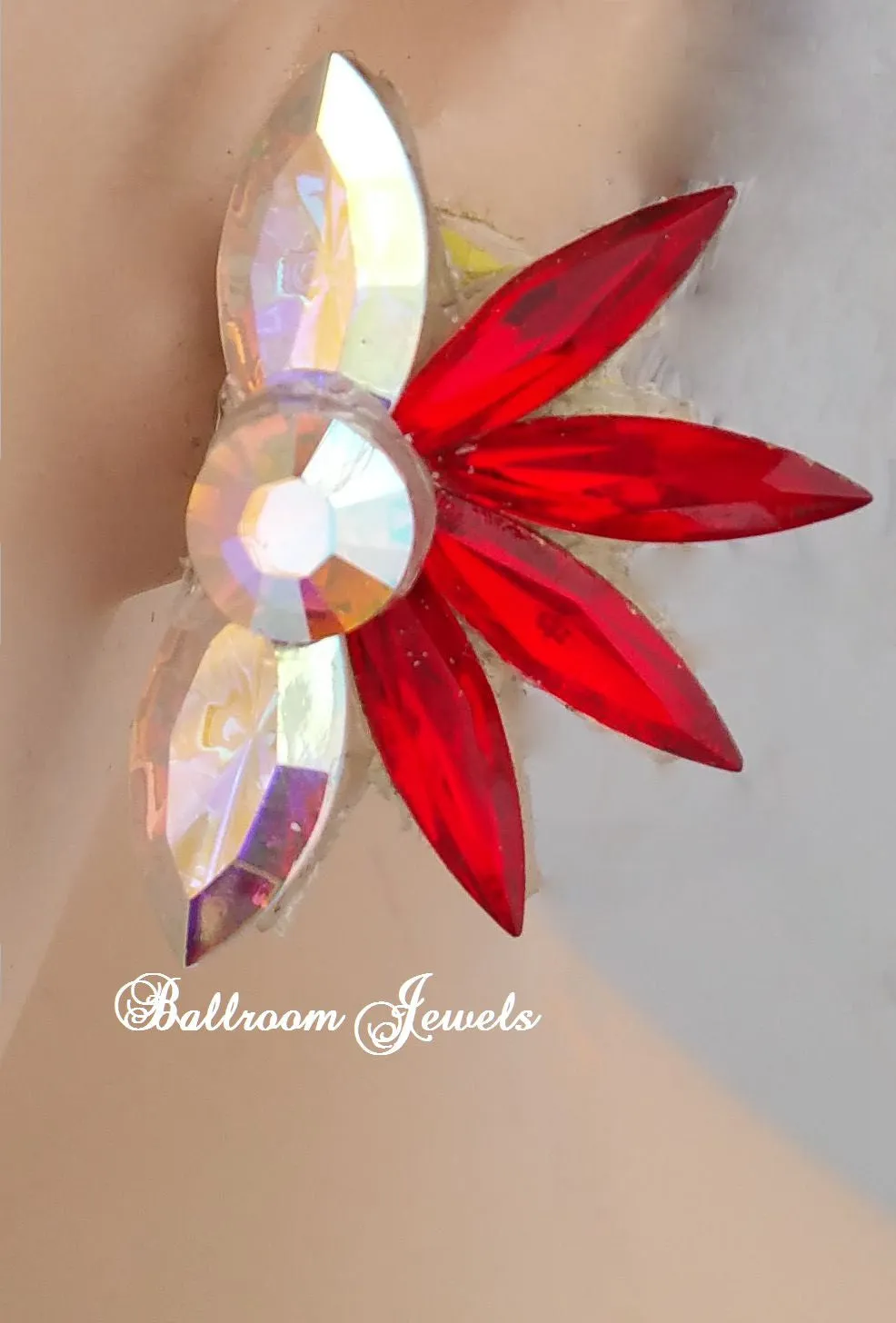 Small Spray Crystal Ballroom Earrings - Red