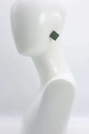 Small Square Clip-on Earrings - Racing Green