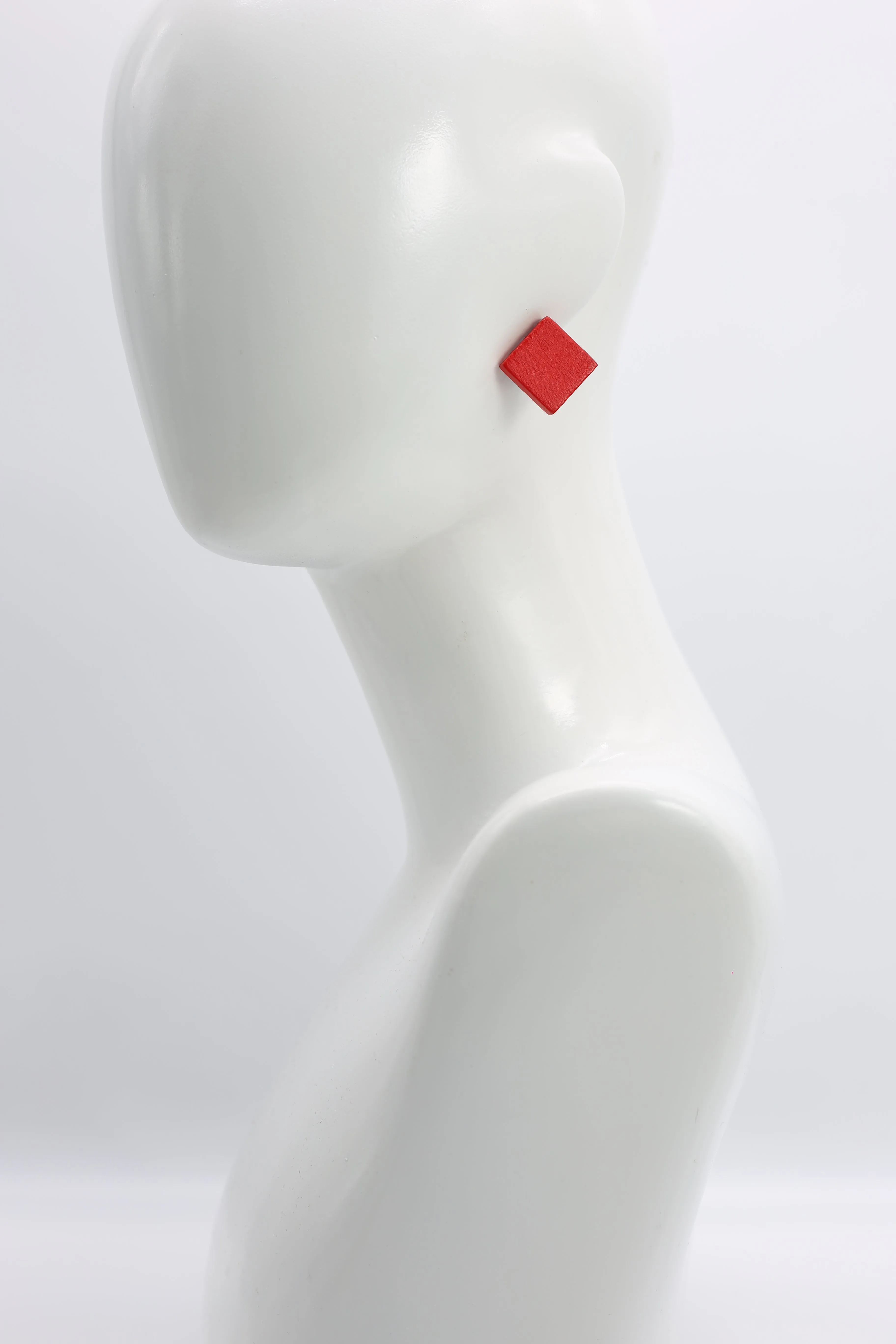 Small Square Clip-on Earrings - Red
