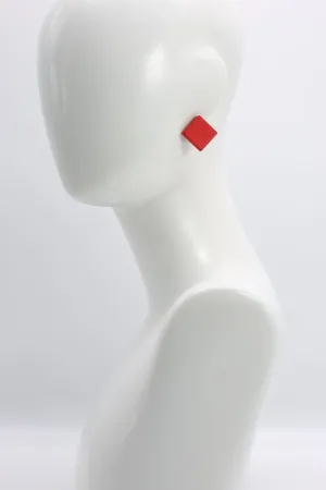 Small Square Clip-on Earrings - Red