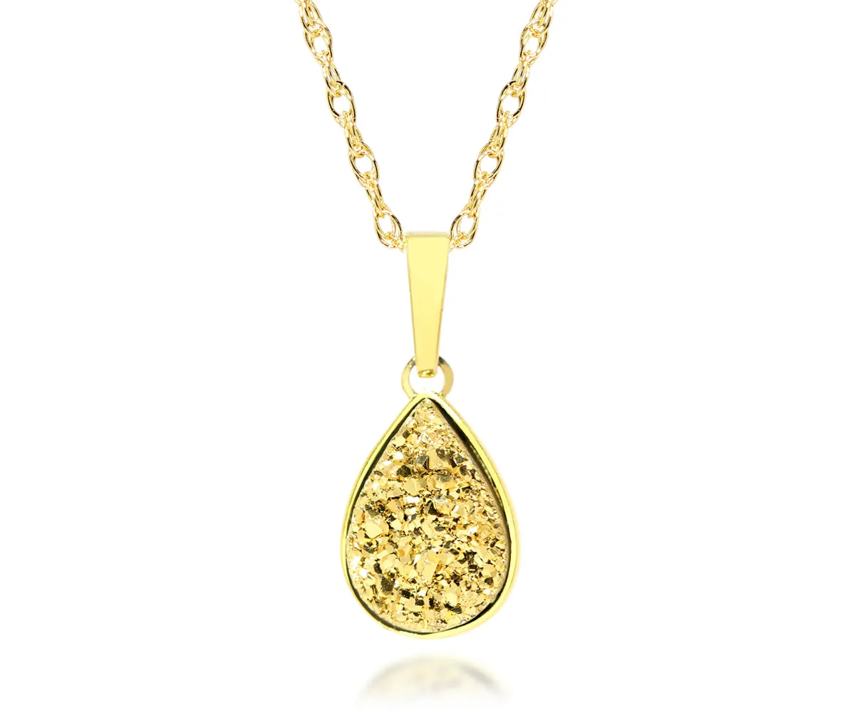 Small Teardrop 18k Gold Druzy Necklace