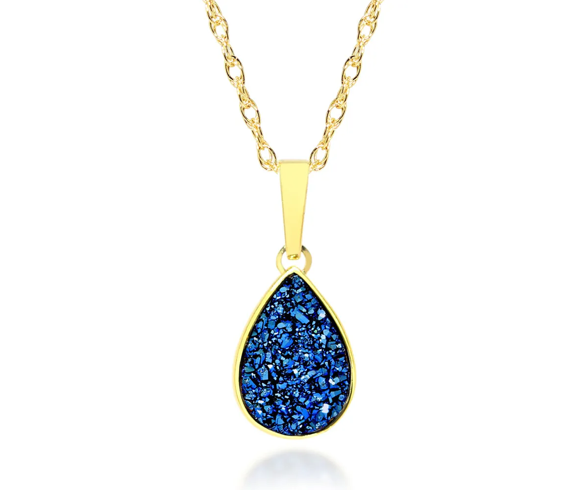 Small Teardrop Blue Druzy 14k Vermeil Necklace