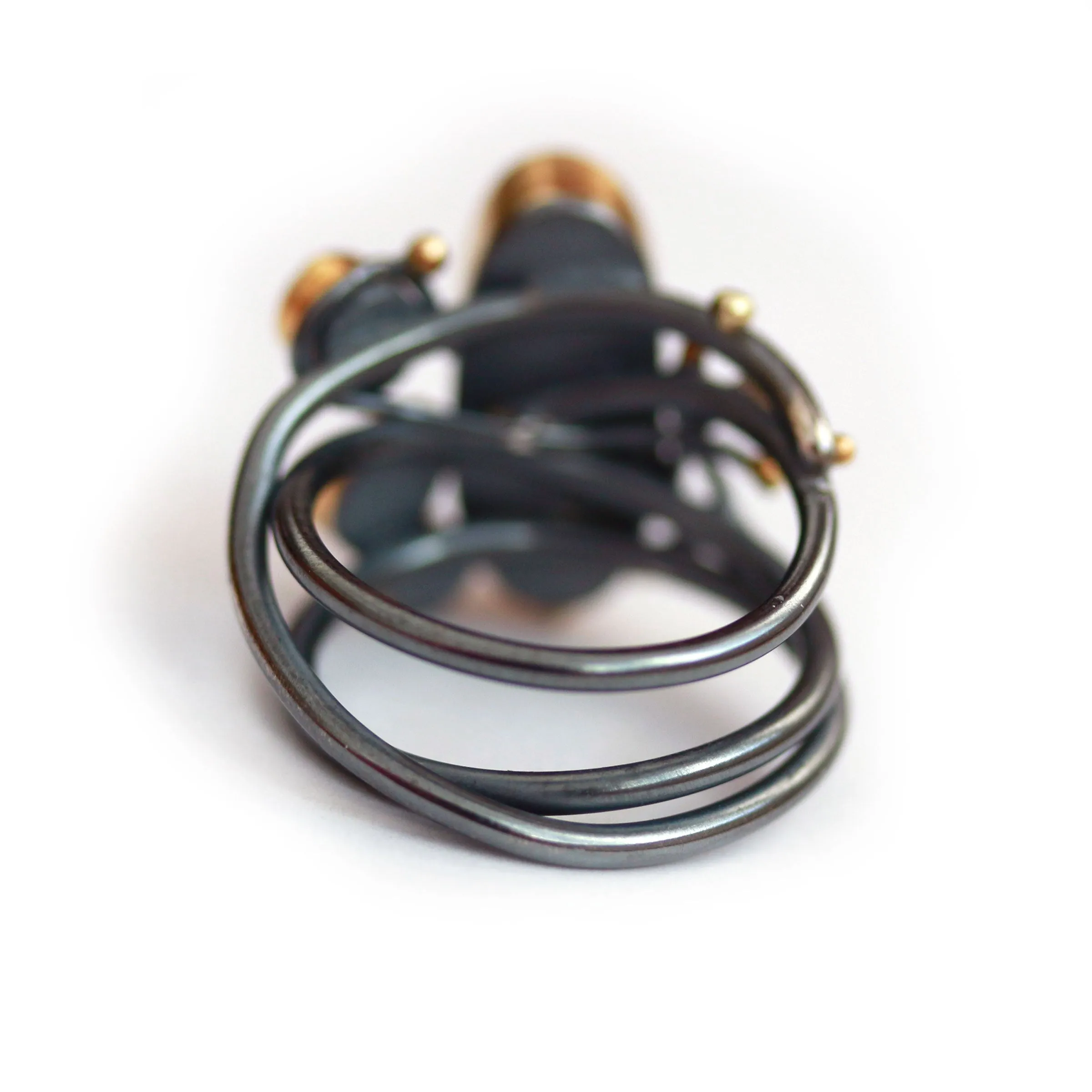 SOLD Blue Green Boulder Opal Tangled Vines Ring with Kyanite, Tsavorite Garnet and Swiss Blue Topaz. Size 7 1/2.