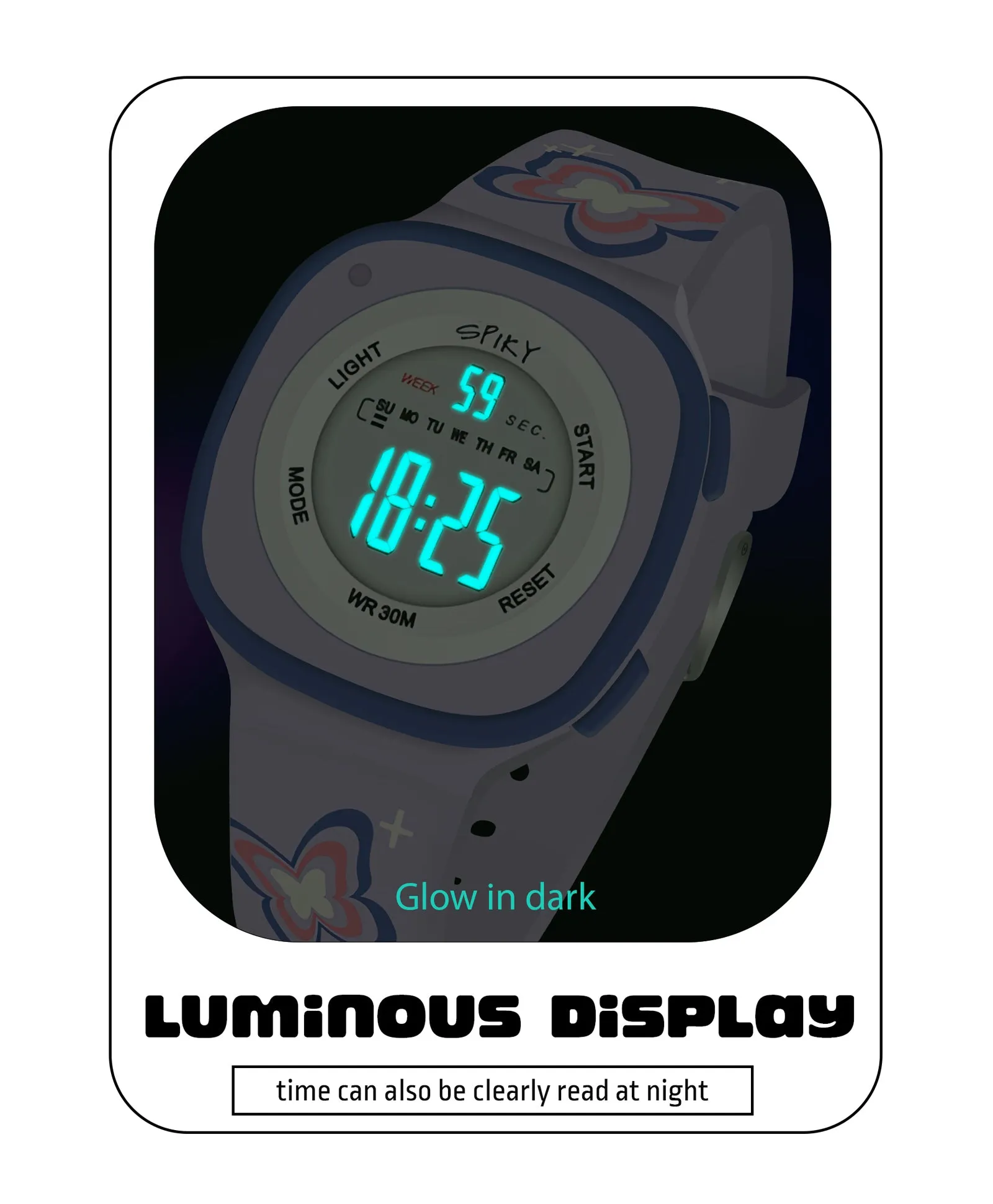 Spiky Eva15 Square Digital Watch for Kids - Turquoise