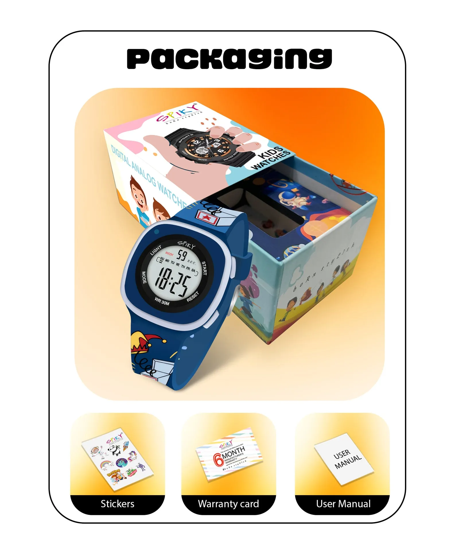 Spiky Eva15 Square Digital Watch for Kids - Turquoise