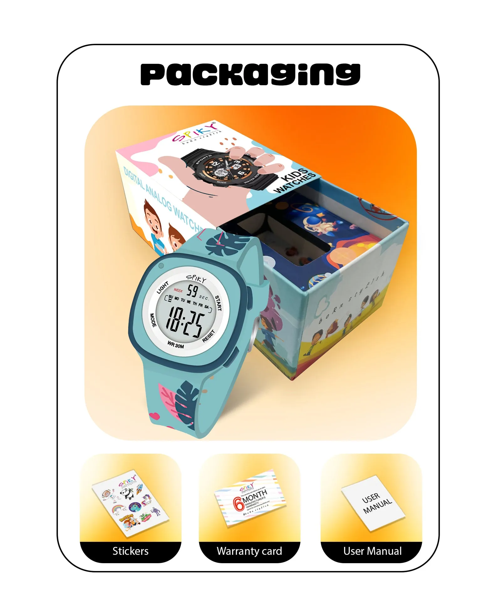 Spiky Eva15 Square Digital Watch for Kids - Turquoise