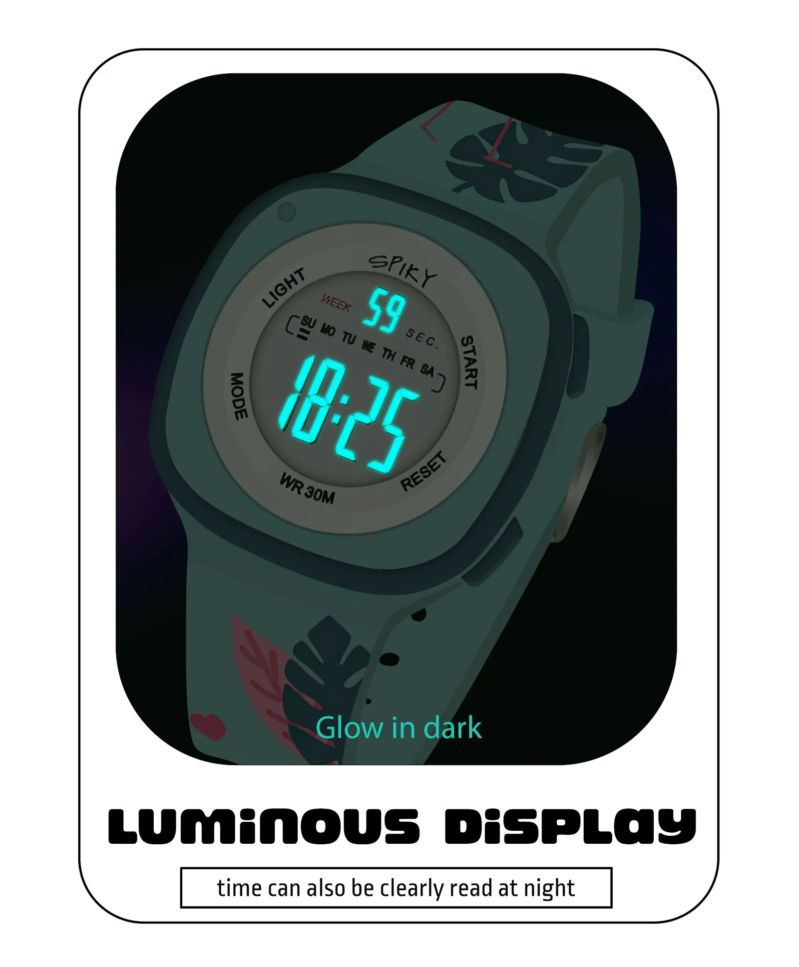 Spiky Eva15 Square Digital Watch for Kids - Turquoise