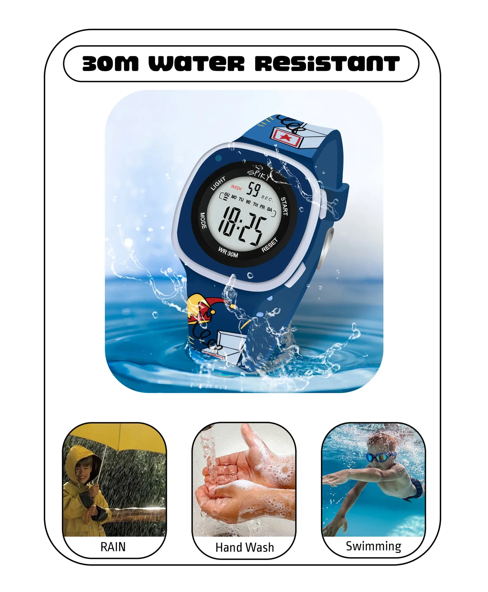 Spiky Eva15 Square Digital Watch for Kids - Turquoise