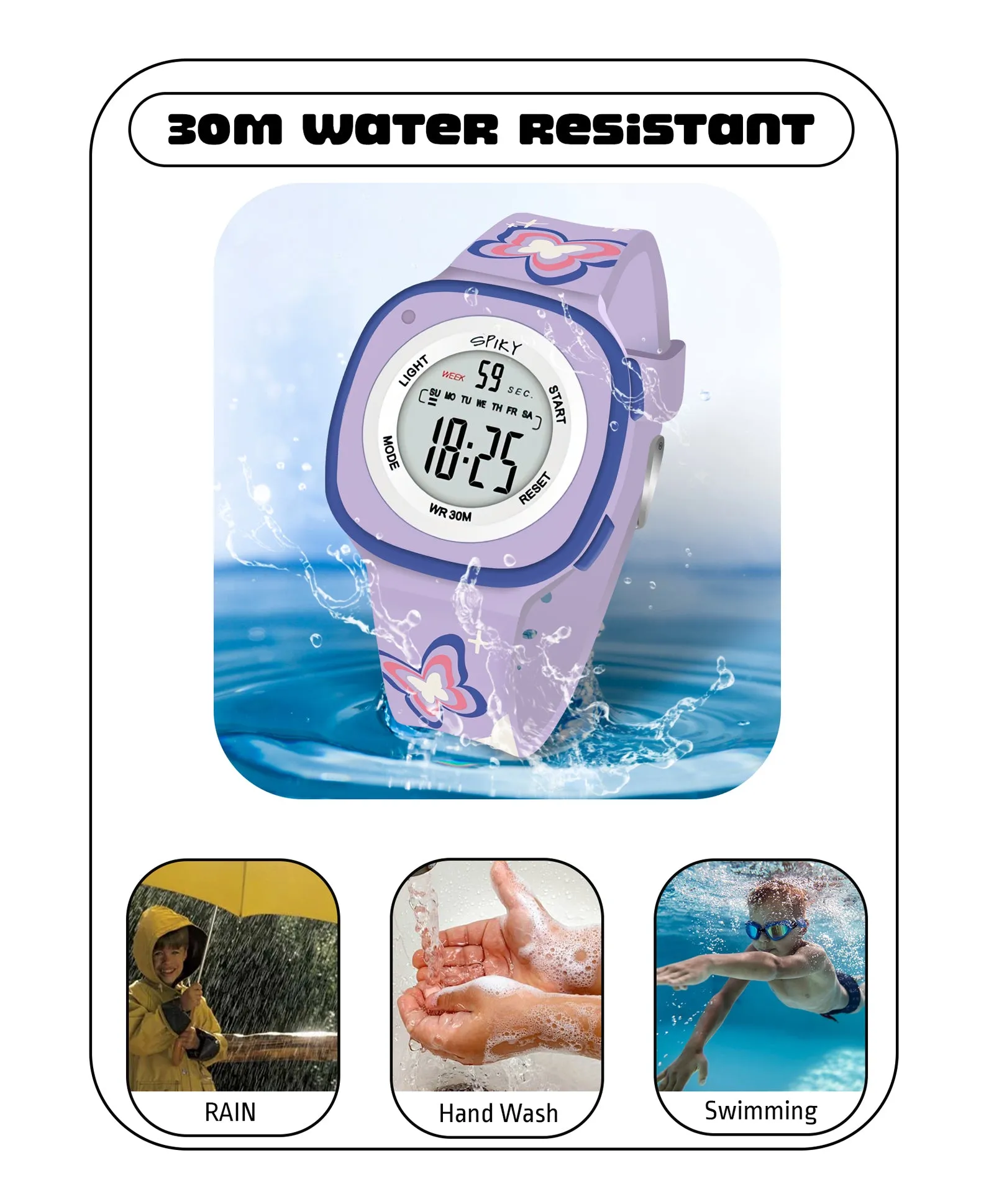 Spiky Eva15 Square Digital Watch for Kids - Turquoise