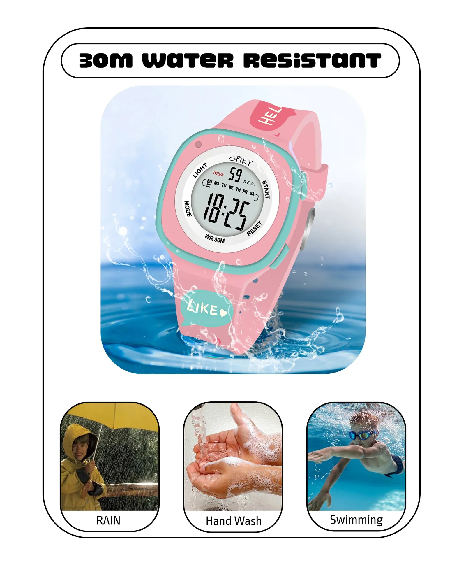 Spiky Eva15 Square Digital Watch for Kids - Turquoise