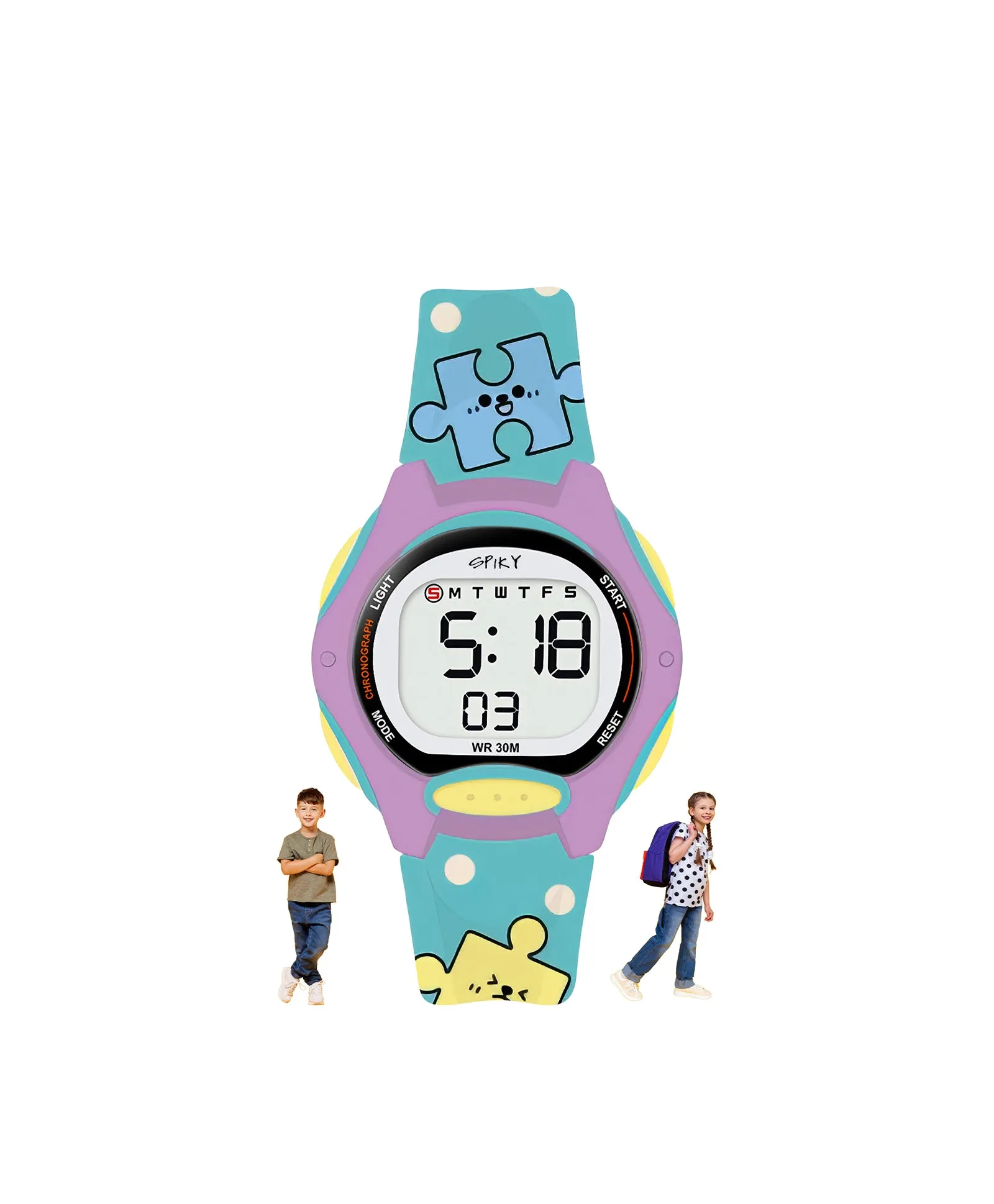 Spiky Eva18 Printed Strap Round Sports Digital Watch