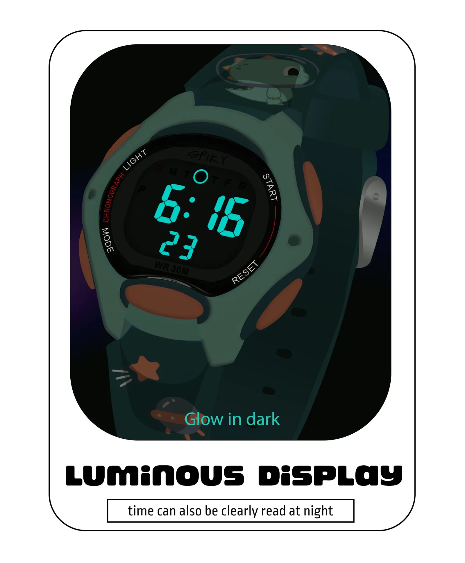 Spiky Eva18 Printed Strap Round Sports Digital Watch