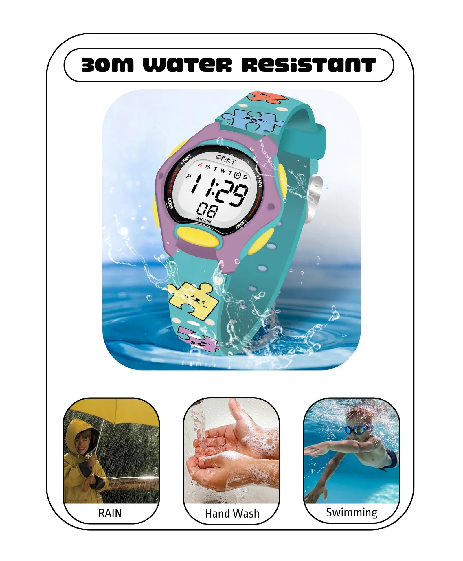 Spiky Eva18 Printed Strap Round Sports Digital Watch