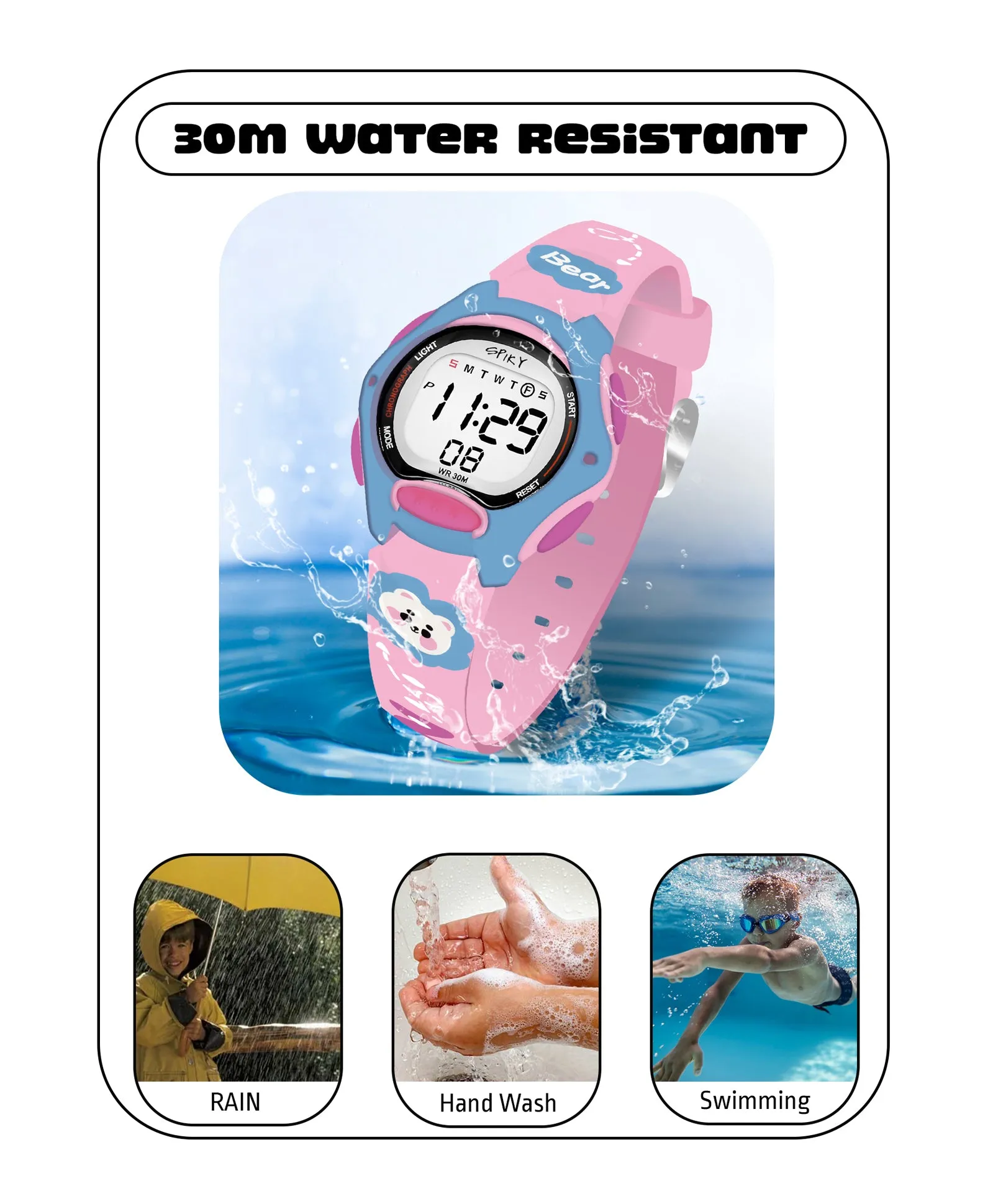 Spiky Eva18 Printed Strap Round Sports Digital Watch