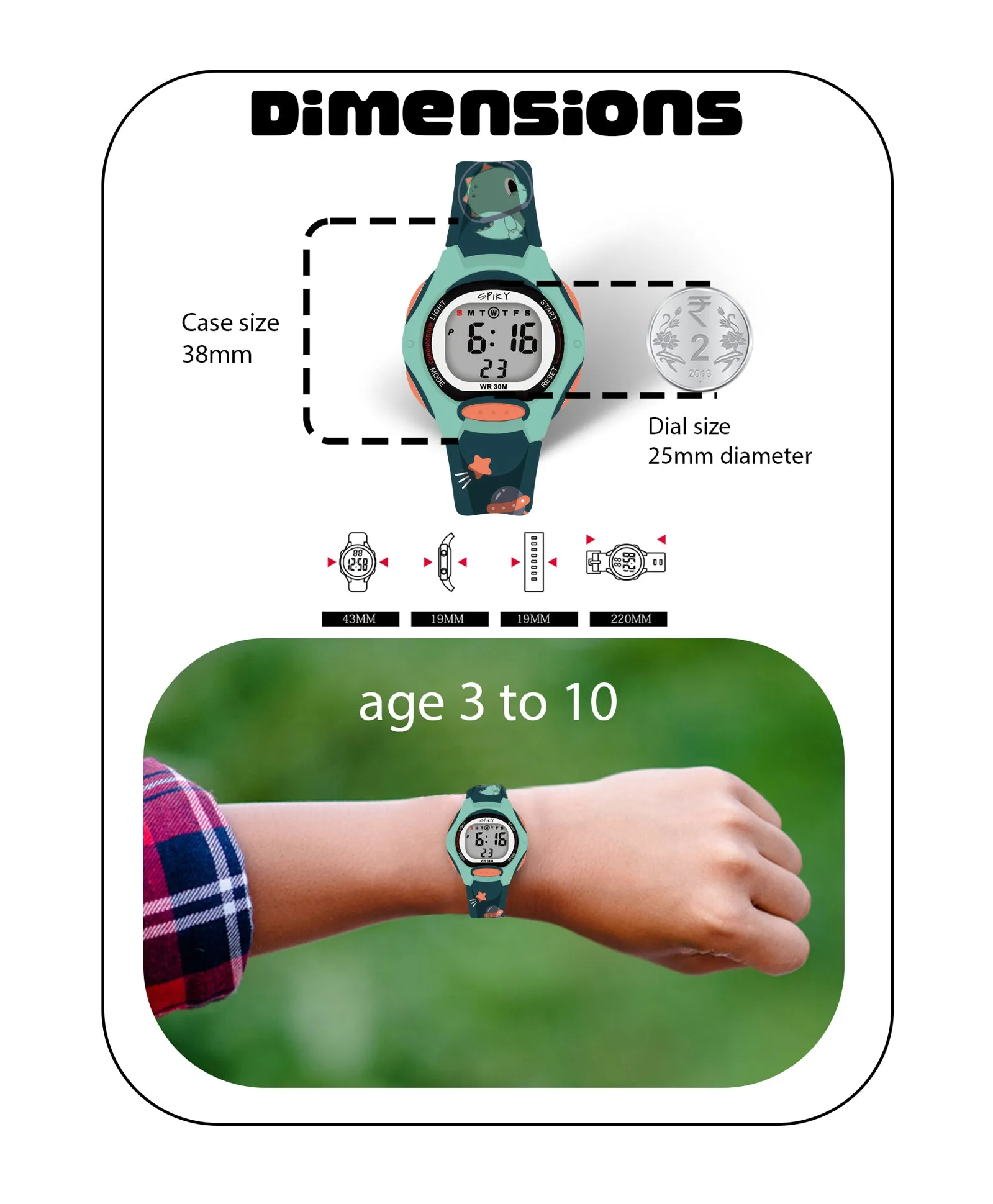 Spiky Eva18 Printed Strap Round Sports Digital Watch