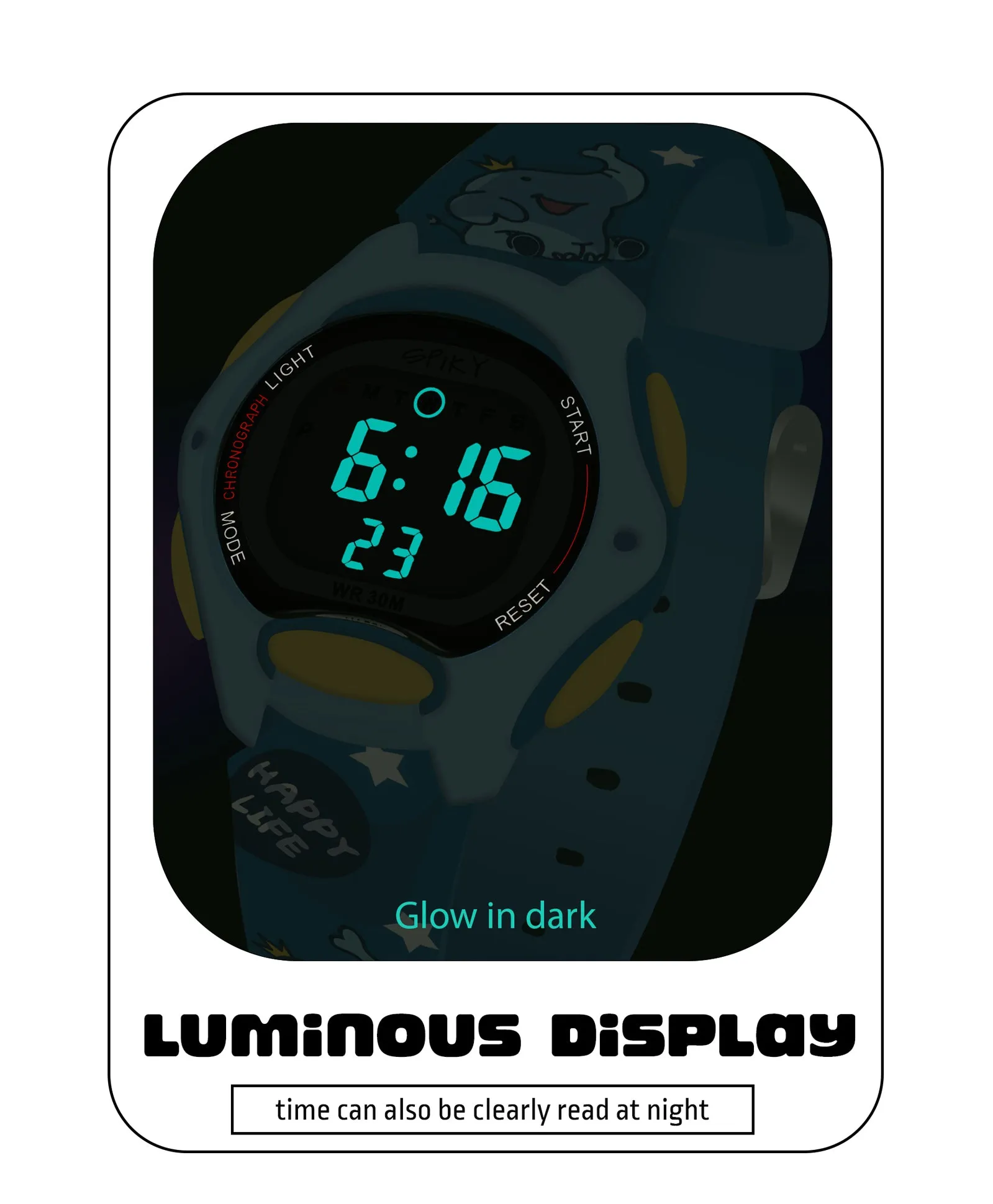 Spiky Eva18 Printed Strap Round Sports Digital Watch