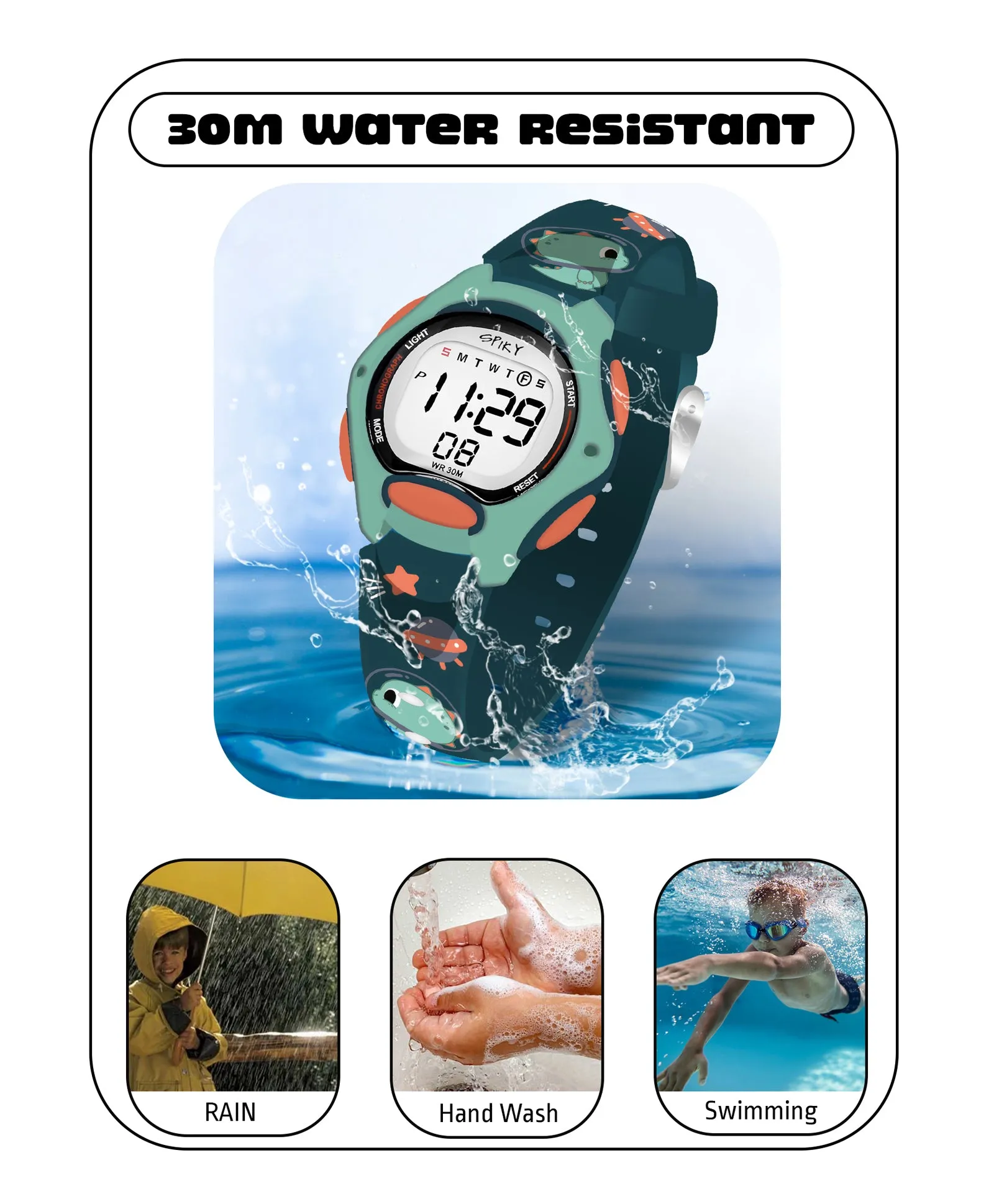 Spiky Eva18 Printed Strap Round Sports Digital Watch