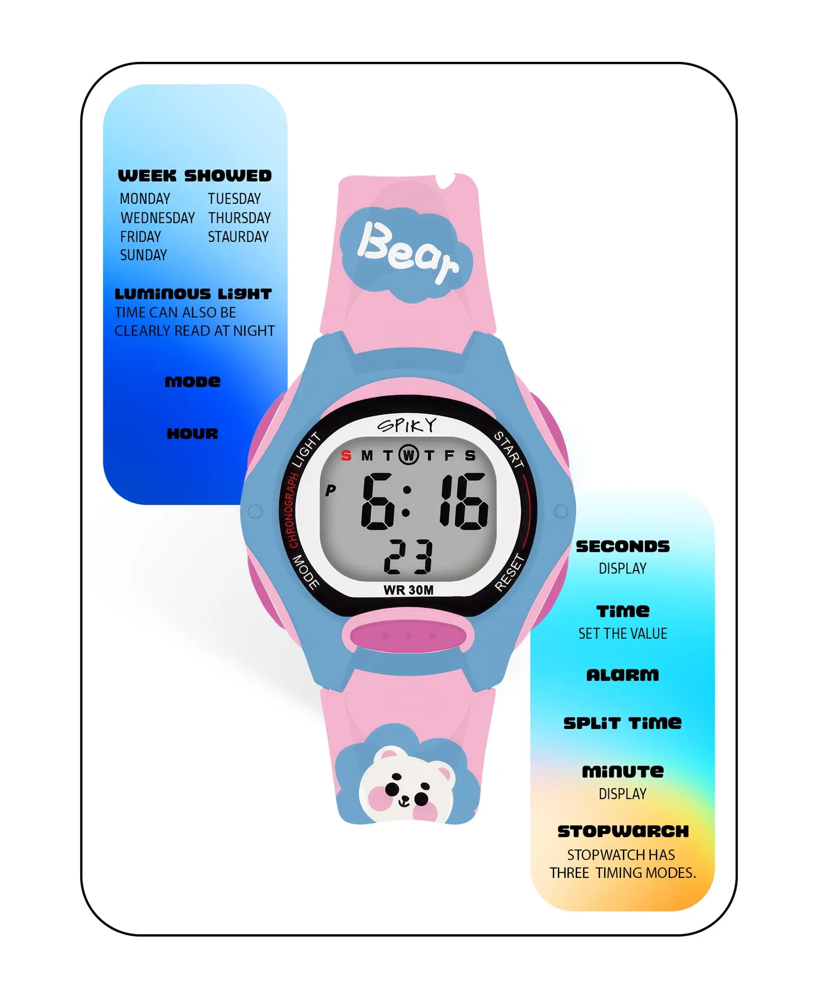 Spiky Eva18 Printed Strap Round Sports Digital Watch