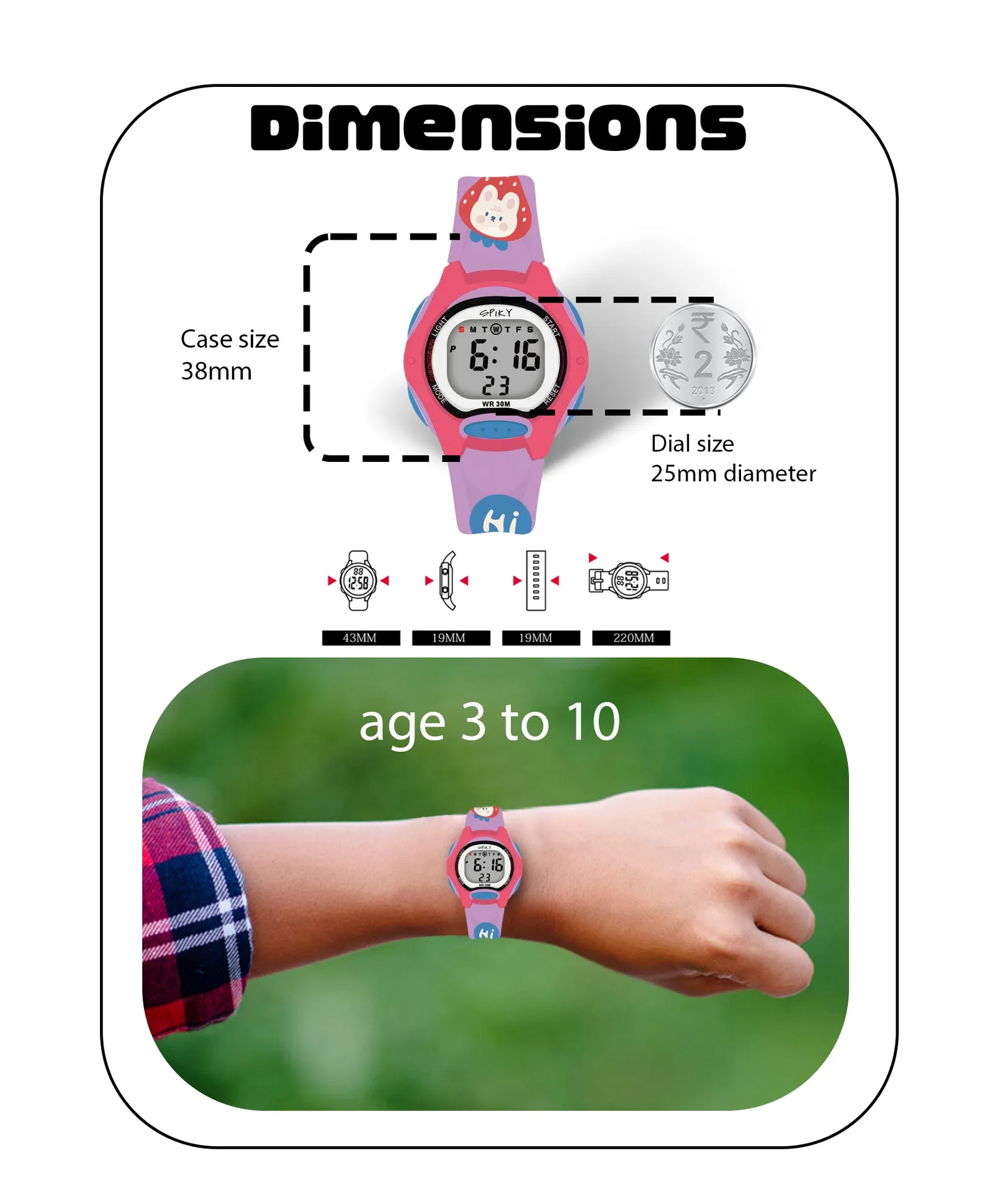 Spiky Eva18 Printed Strap Round Sports Digital Watch