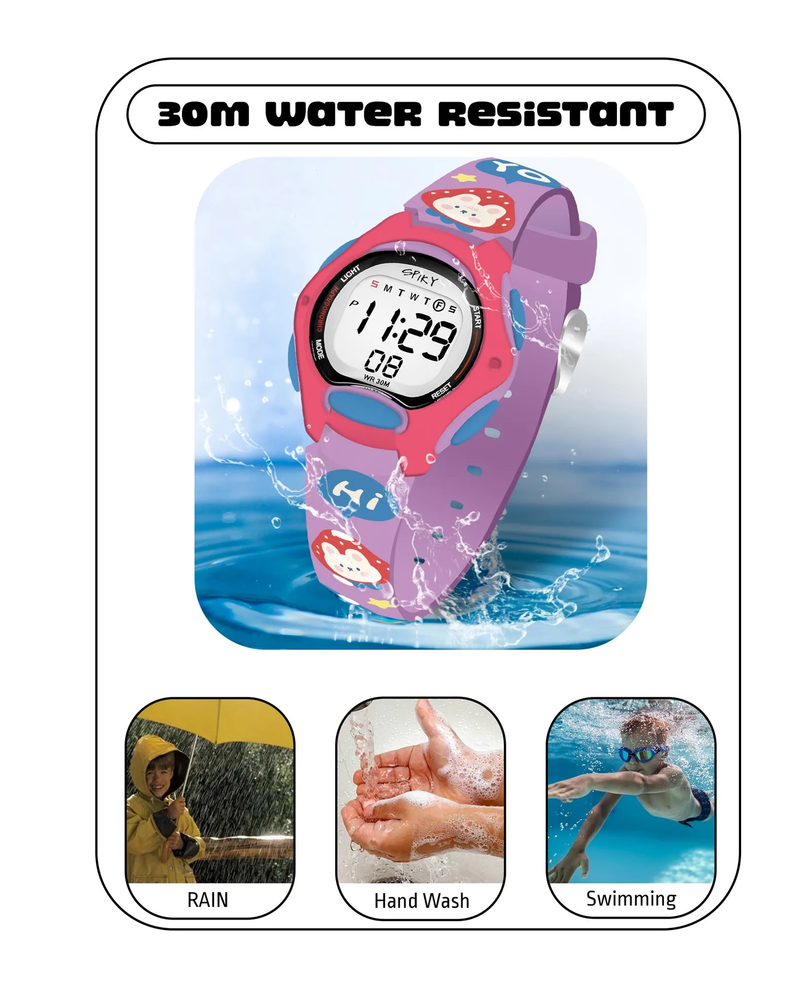 Spiky Eva18 Printed Strap Round Sports Digital Watch