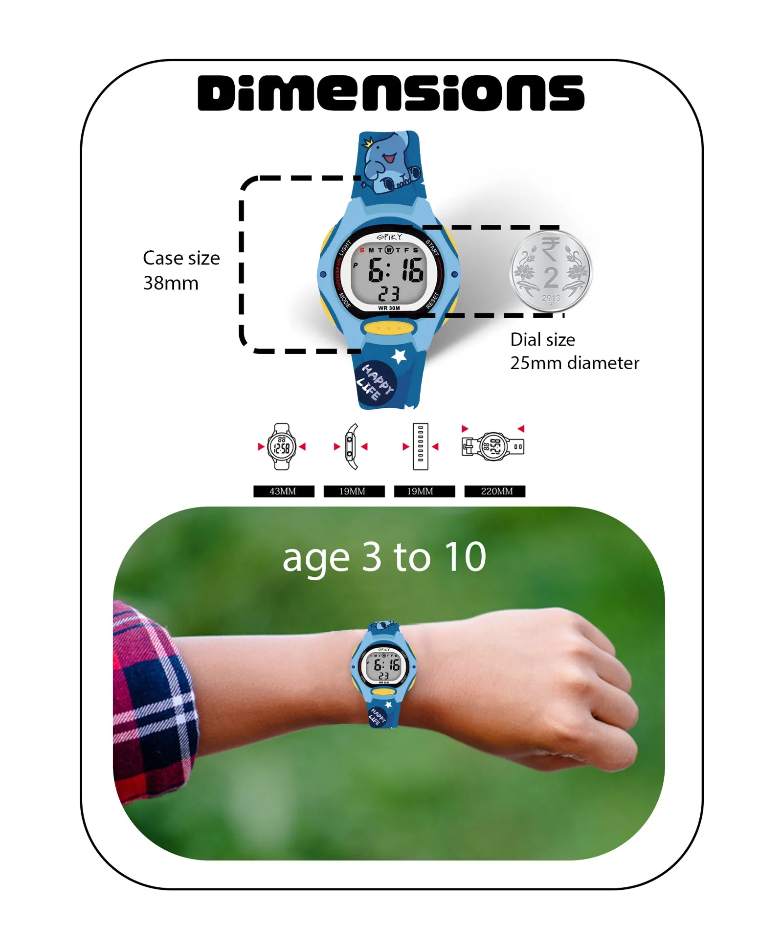 Spiky Eva18 Printed Strap Round Sports Digital Watch
