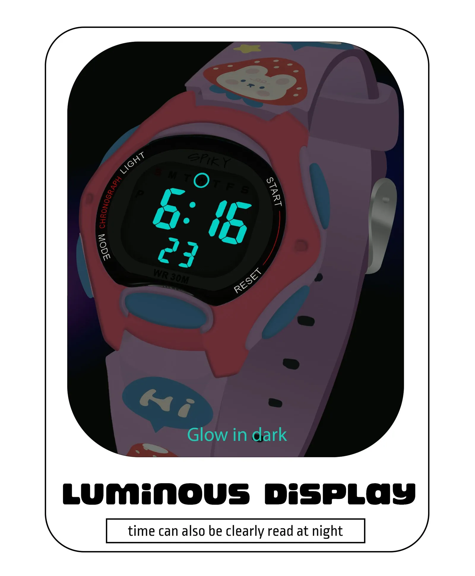 Spiky Eva18 Printed Strap Round Sports Digital Watch