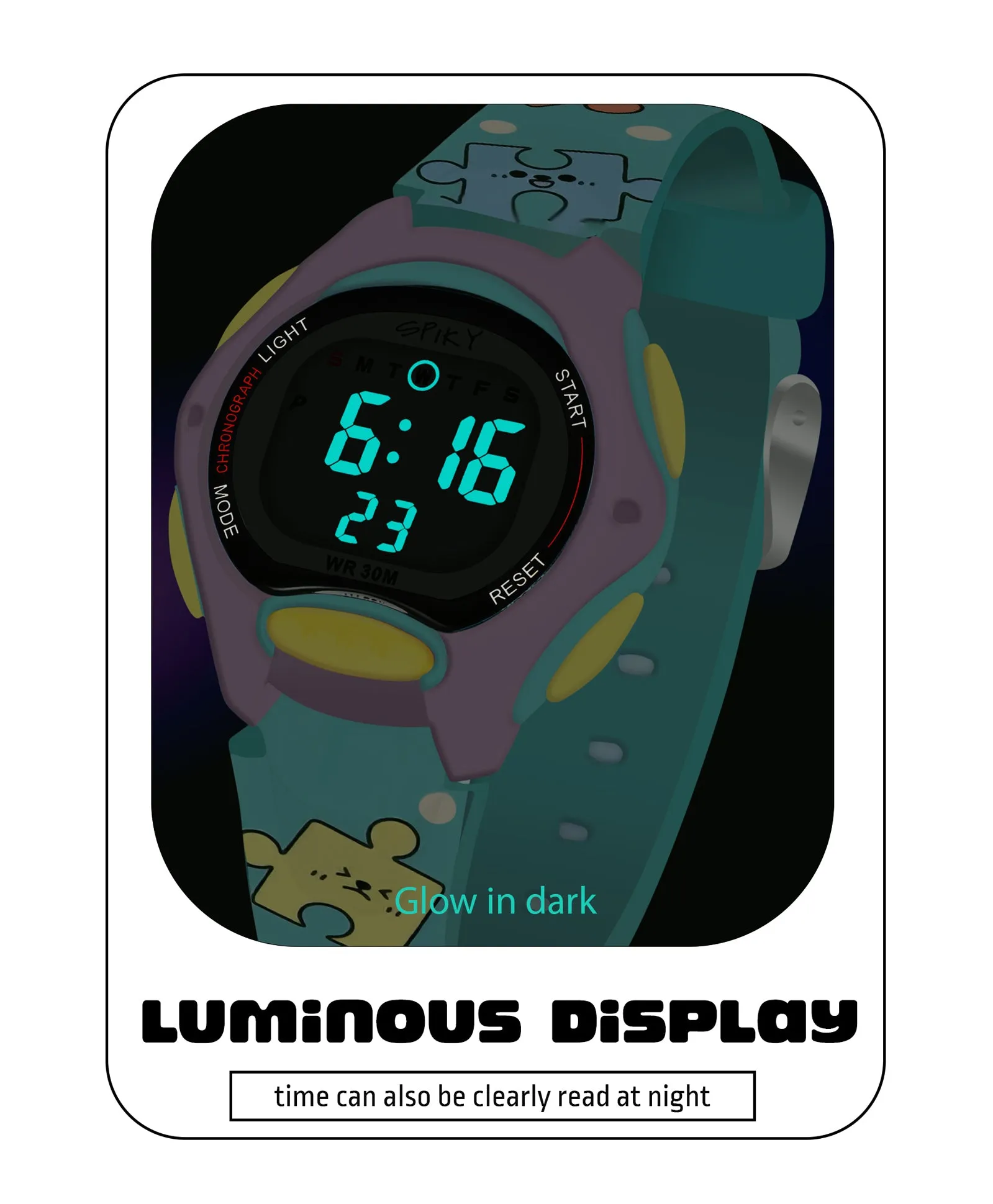 Spiky Eva18 Printed Strap Round Sports Digital Watch