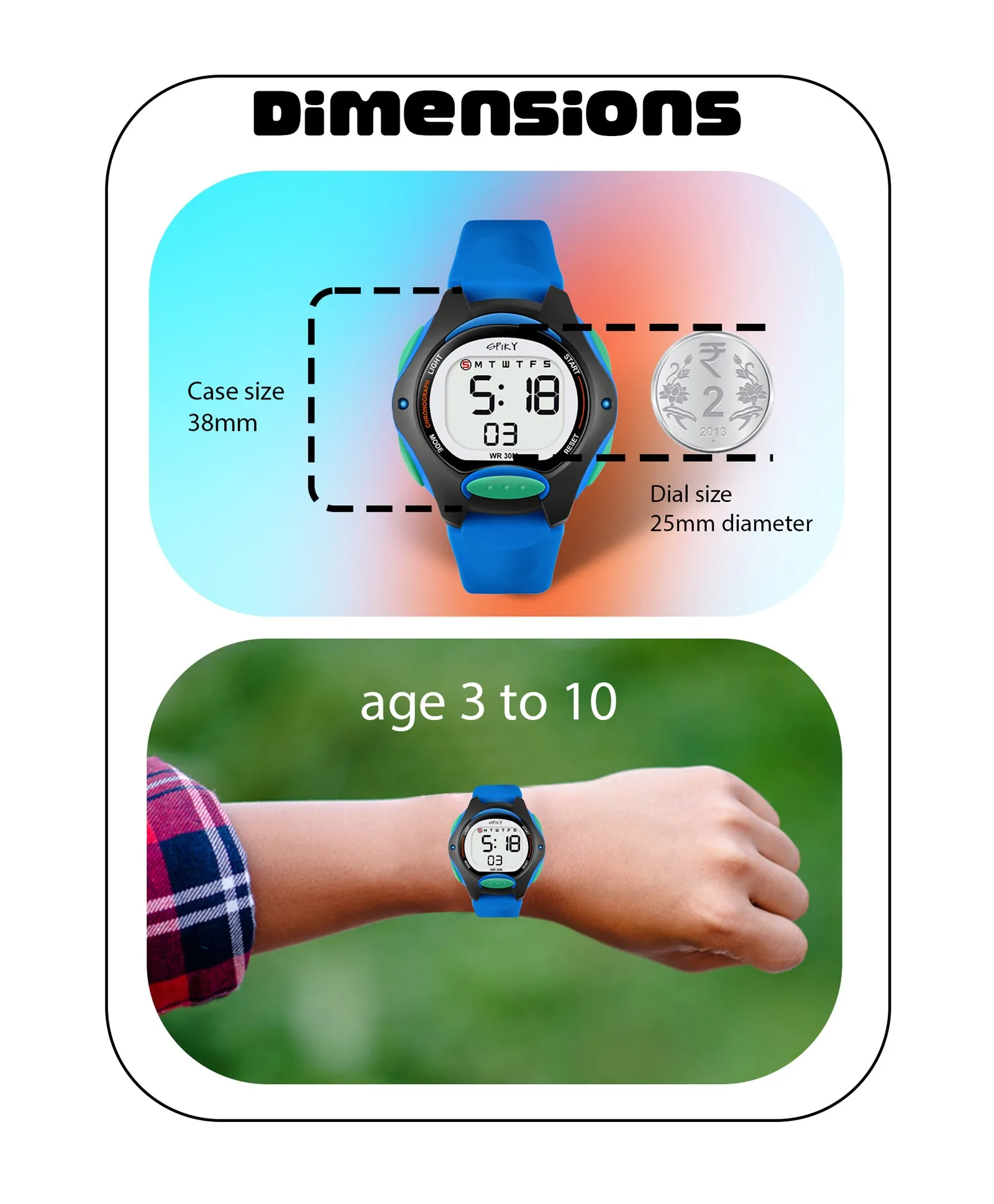 Spiky Eva2 Round Digital Kids Sports Watch - Black