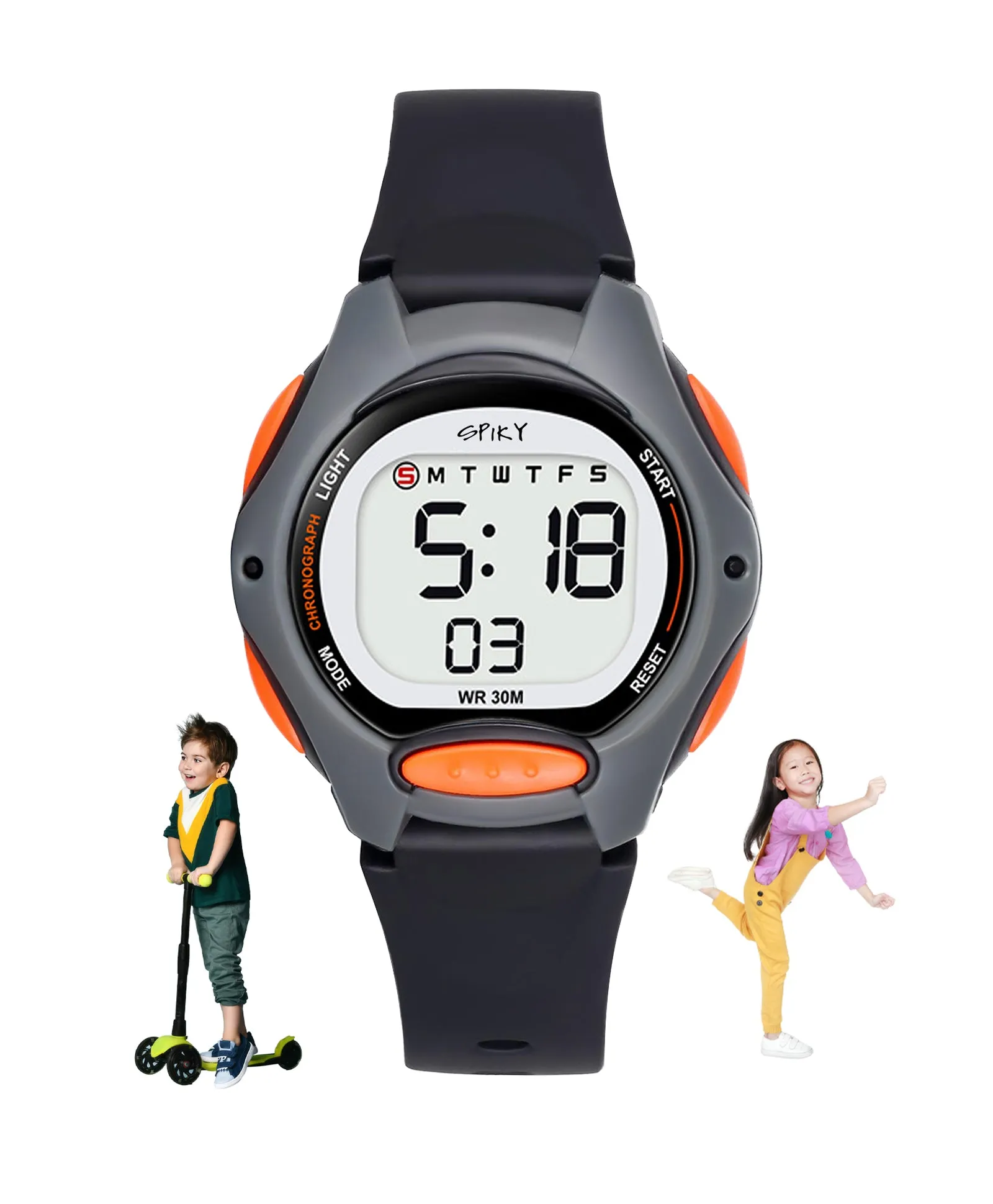 Spiky Eva2 Round Digital Kids Sports Watch - Black