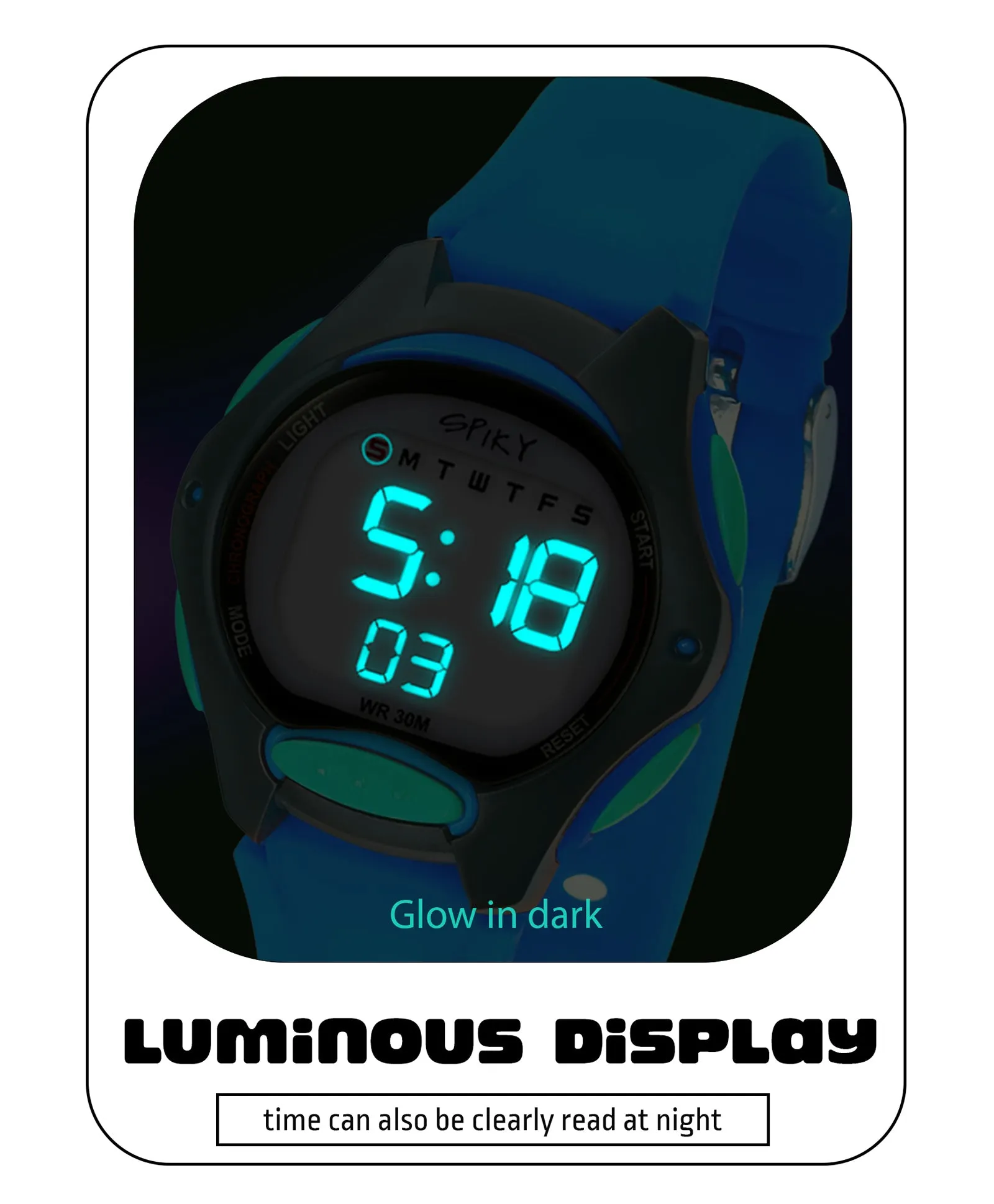 Spiky Eva2 Round Digital Kids Sports Watch - Black