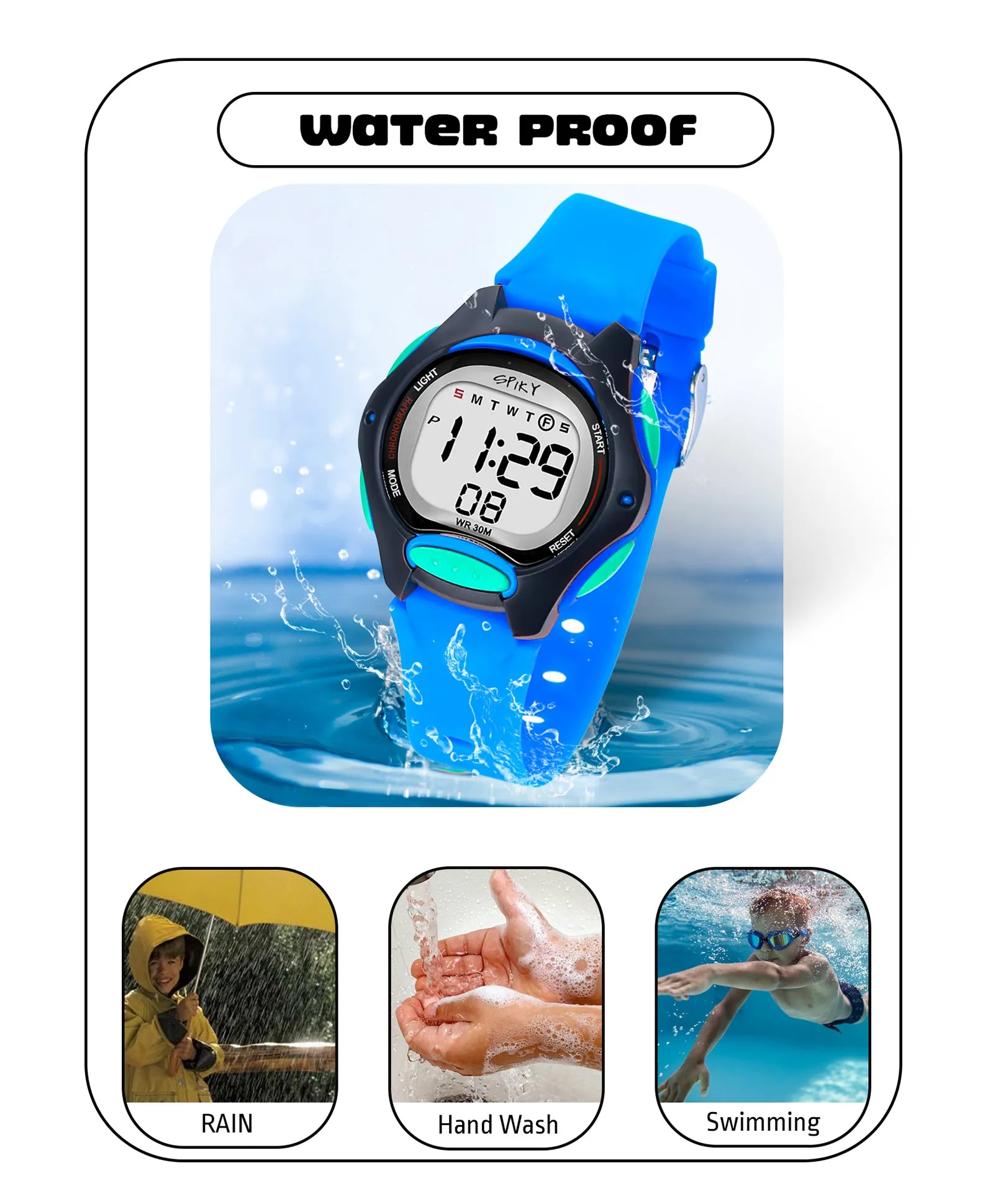 Spiky Eva2 Round Digital Kids Sports Watch - Black