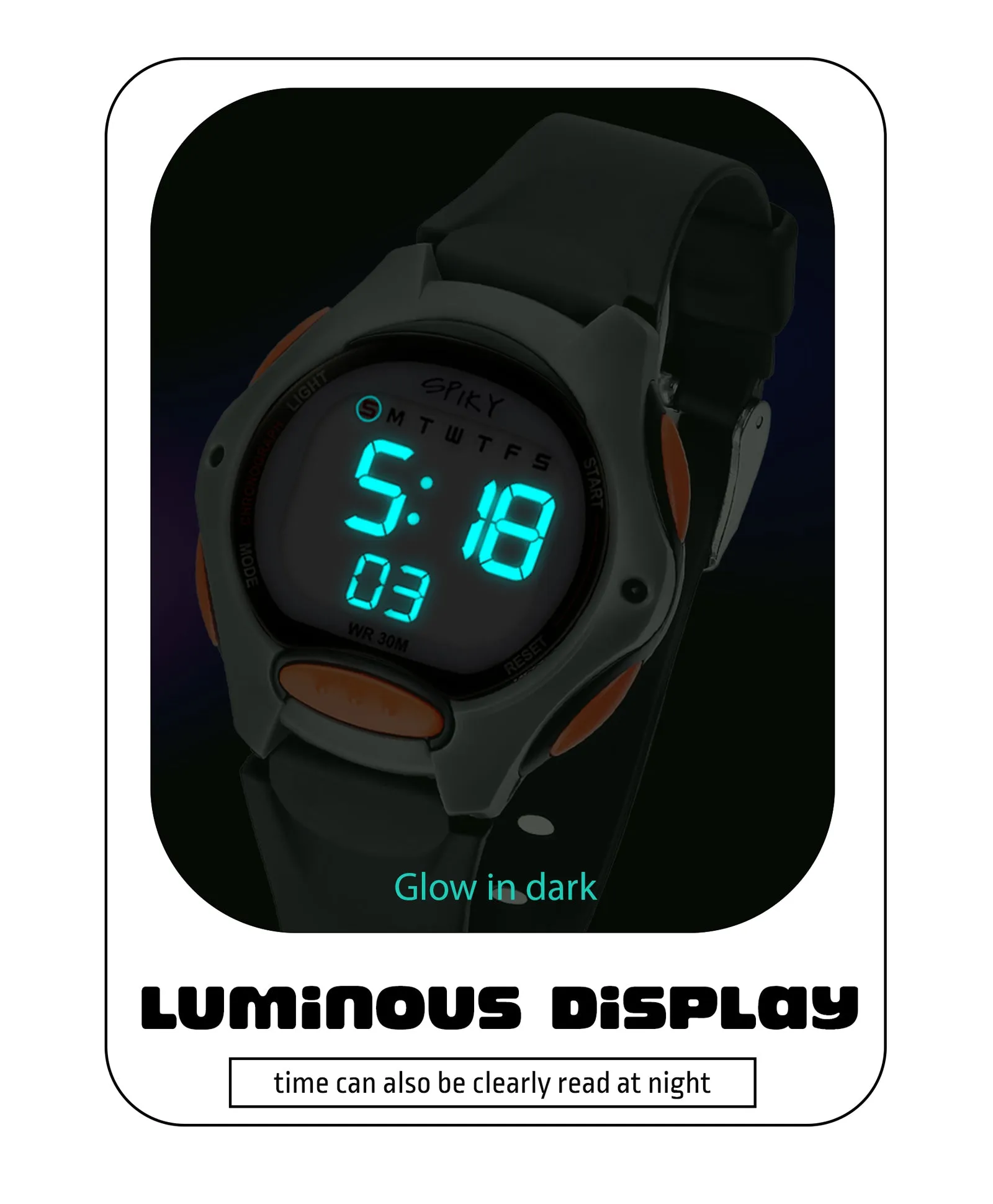 Spiky Eva2 Round Digital Kids Sports Watch - Black