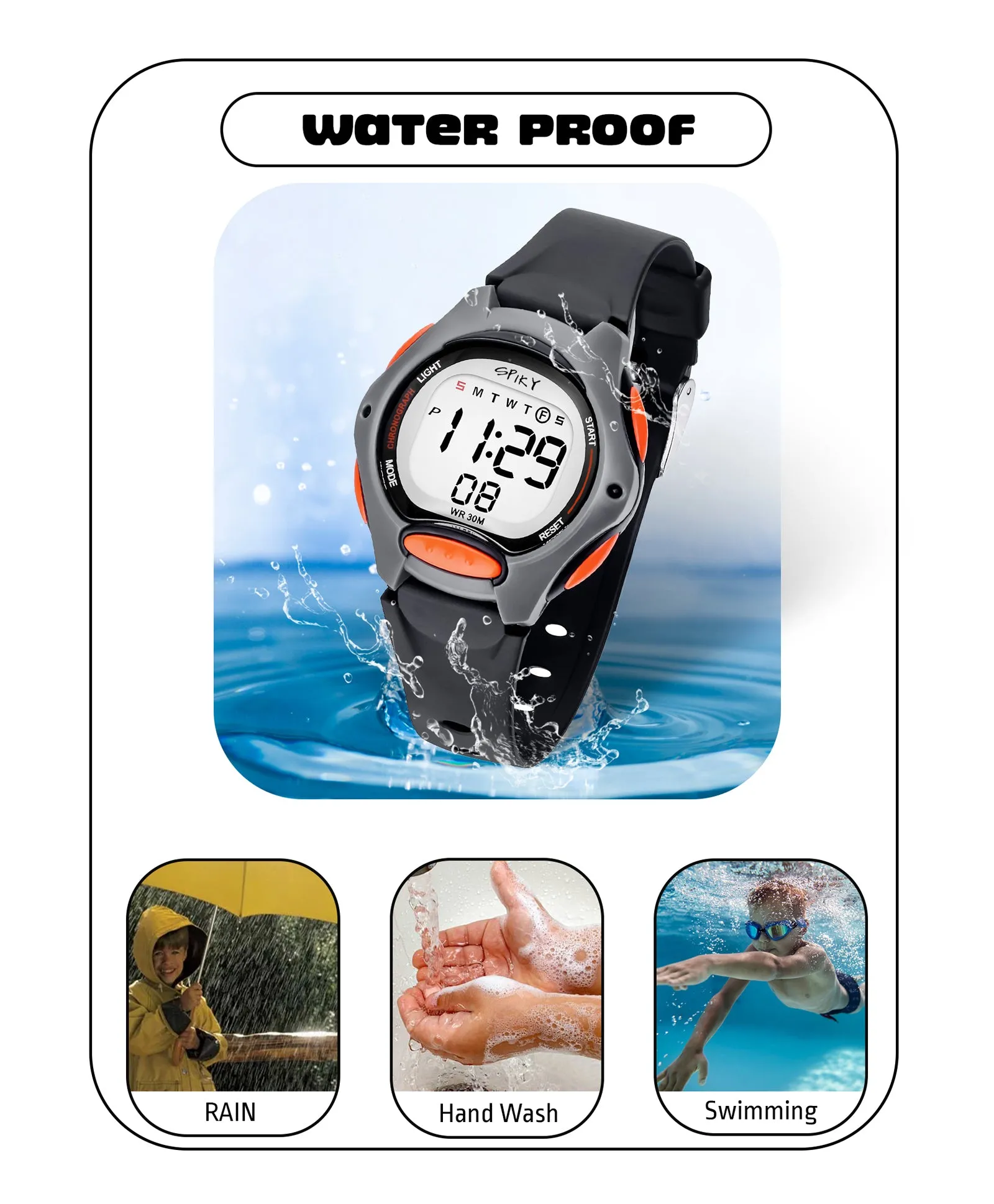 Spiky Eva2 Round Digital Kids Sports Watch - Black