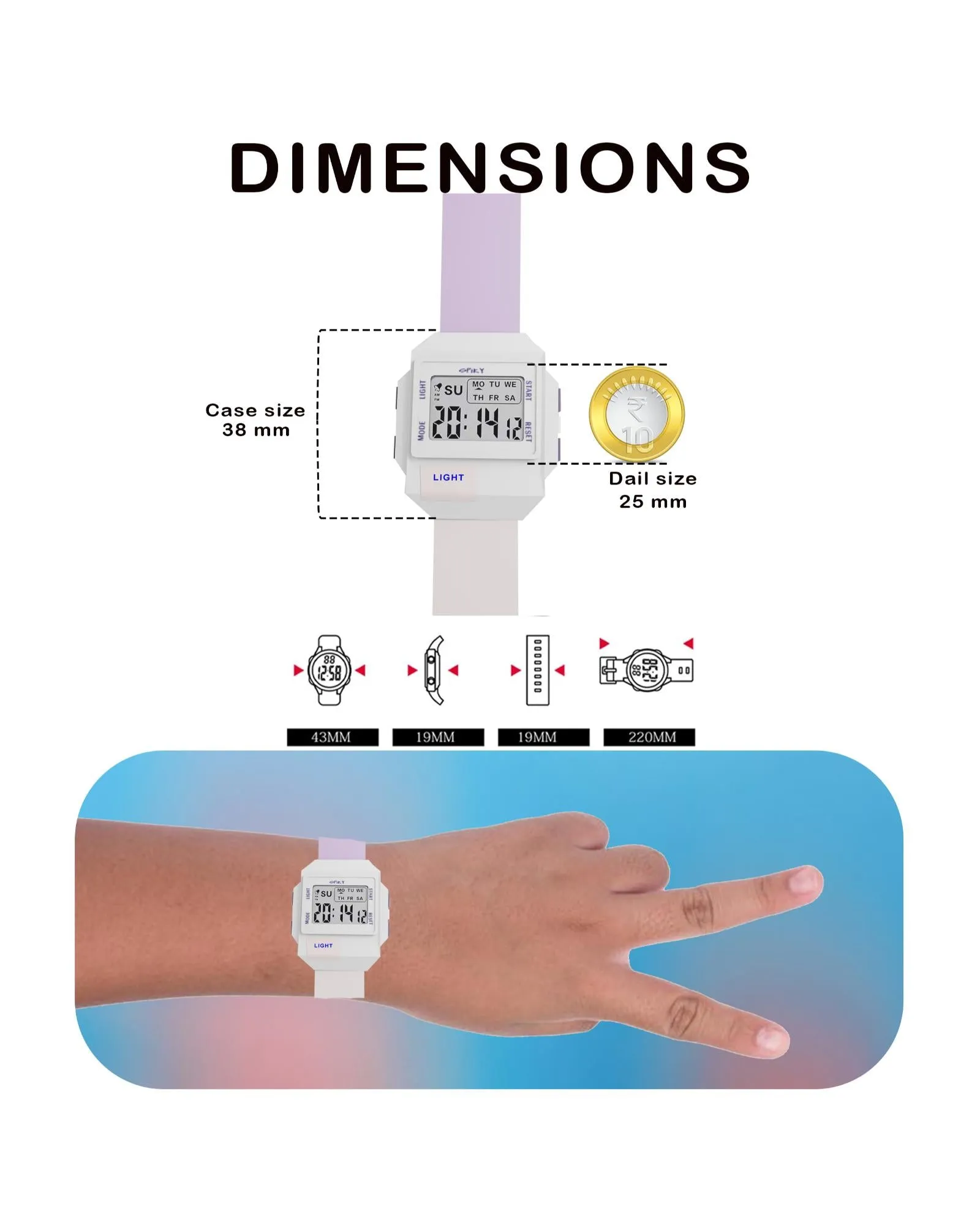 Spiky EVA34 Square Digital Sports Watch for Kids