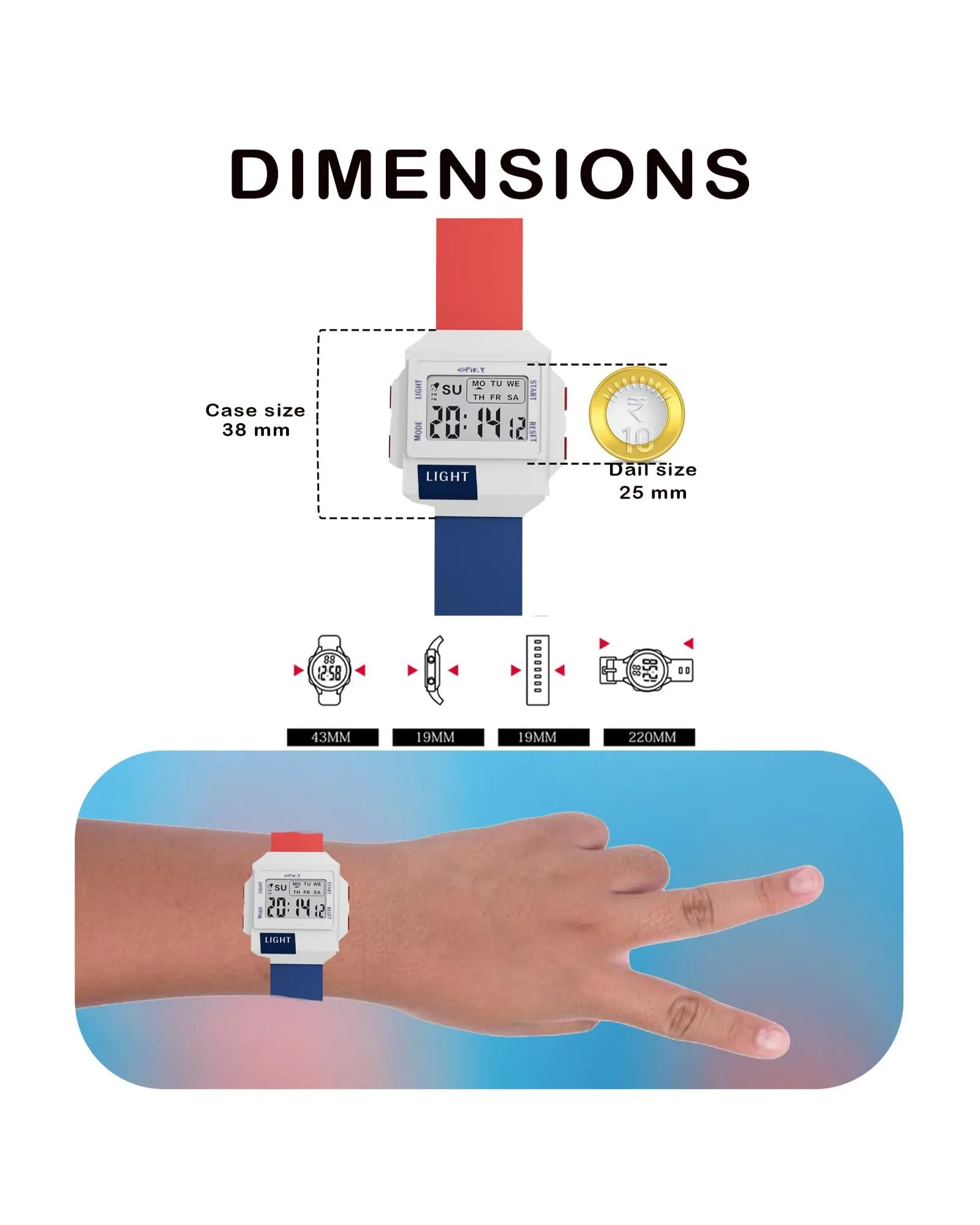 Spiky EVA34 Square Digital Sports Watch for Kids